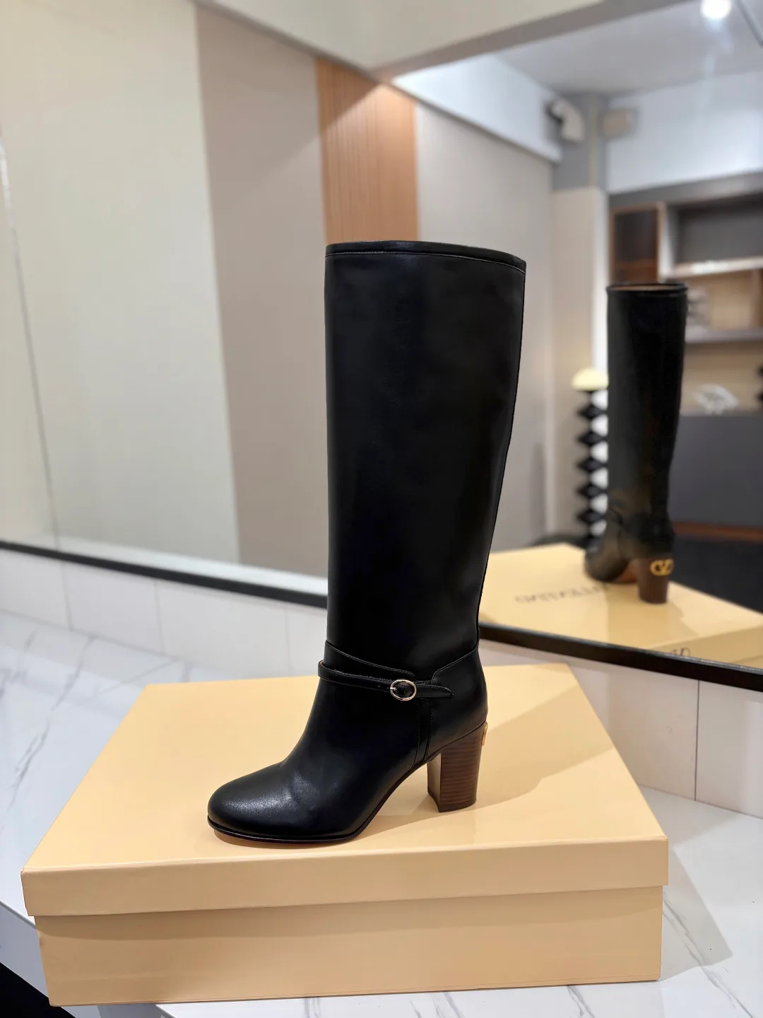Valentino Calfskin Pattie Knee-High Boots in Black · view 4