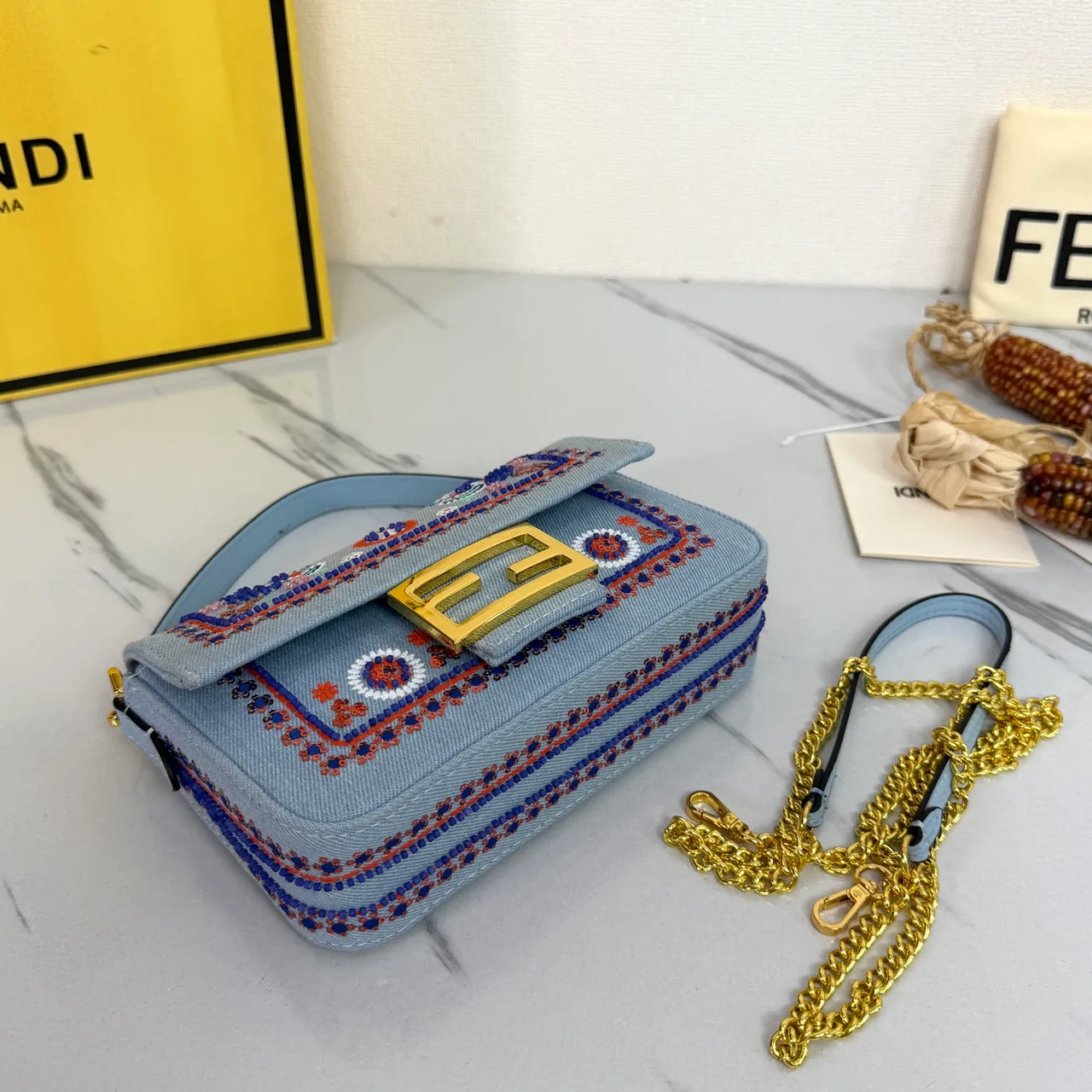 Fendi Embroidered Crossbody Bag in Blue · view 4