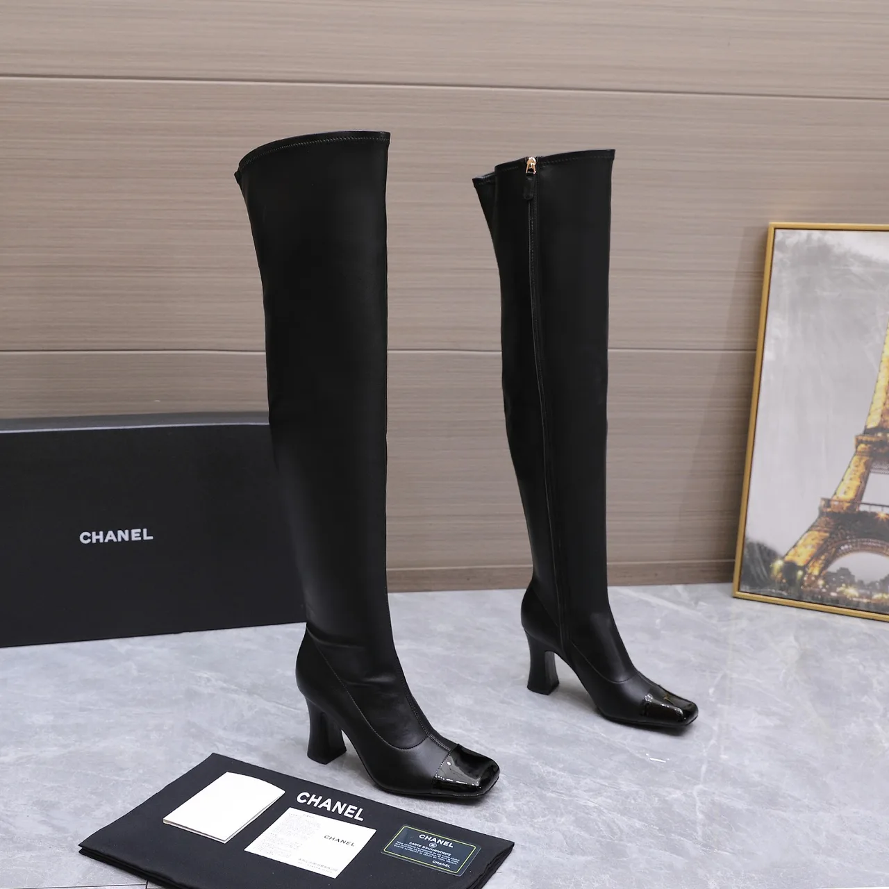 Chanel Cowhide Boots in Black · view 6