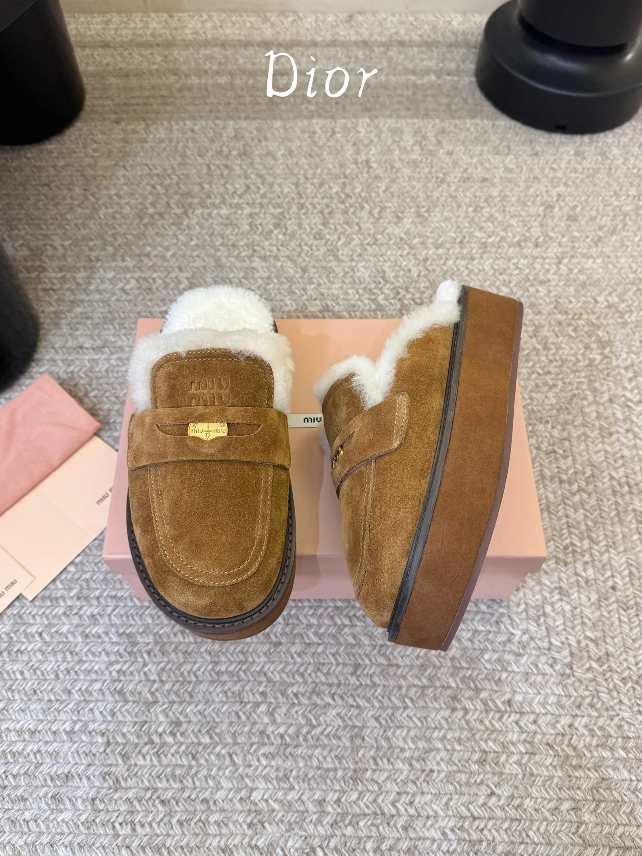Dior Suede Suede-Look Round-Toe Lined Loafer Mules in Brown · view 2