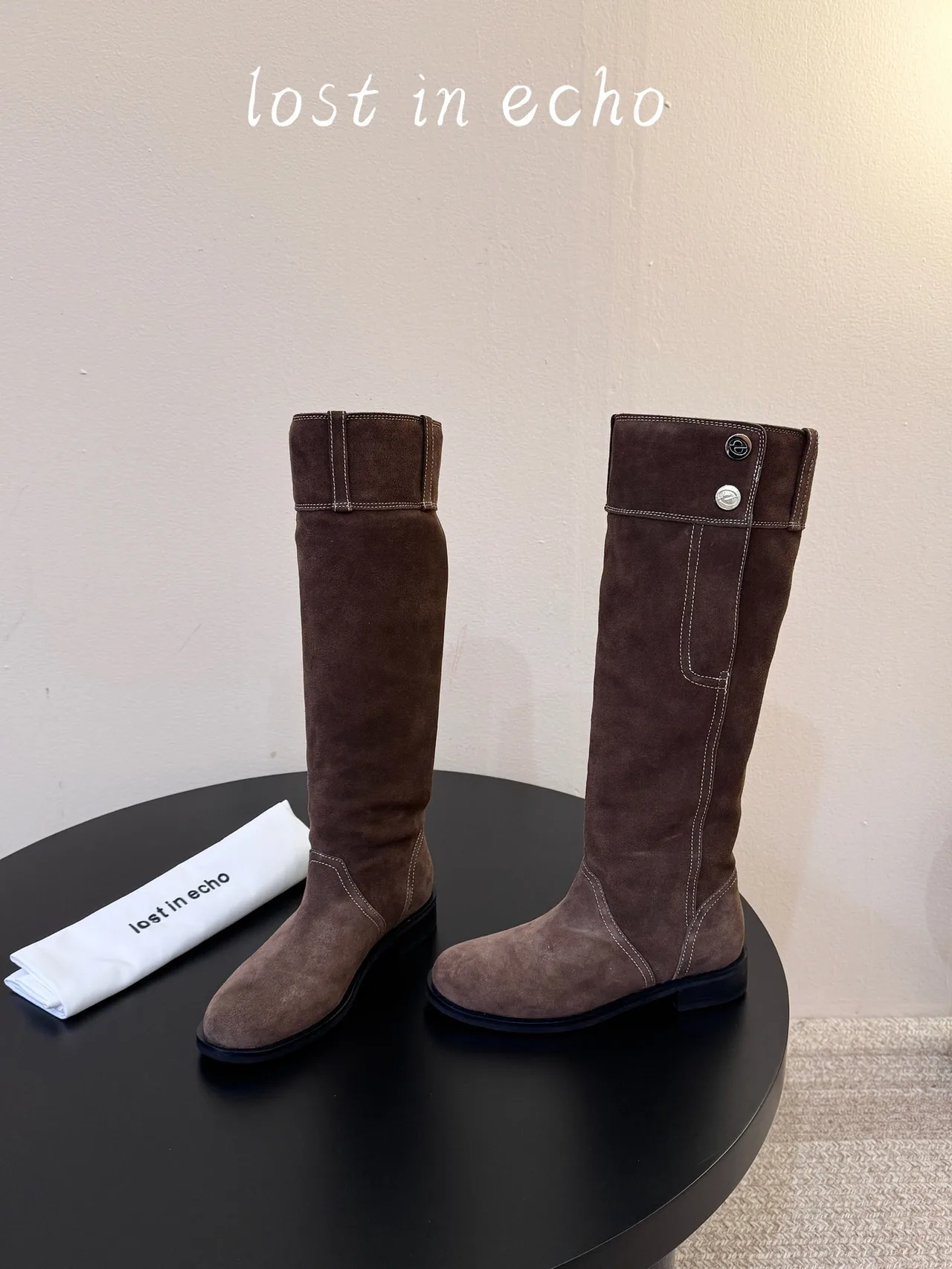 Lost in Echo Suede-Look Knee-High Boots in Brown · view 3