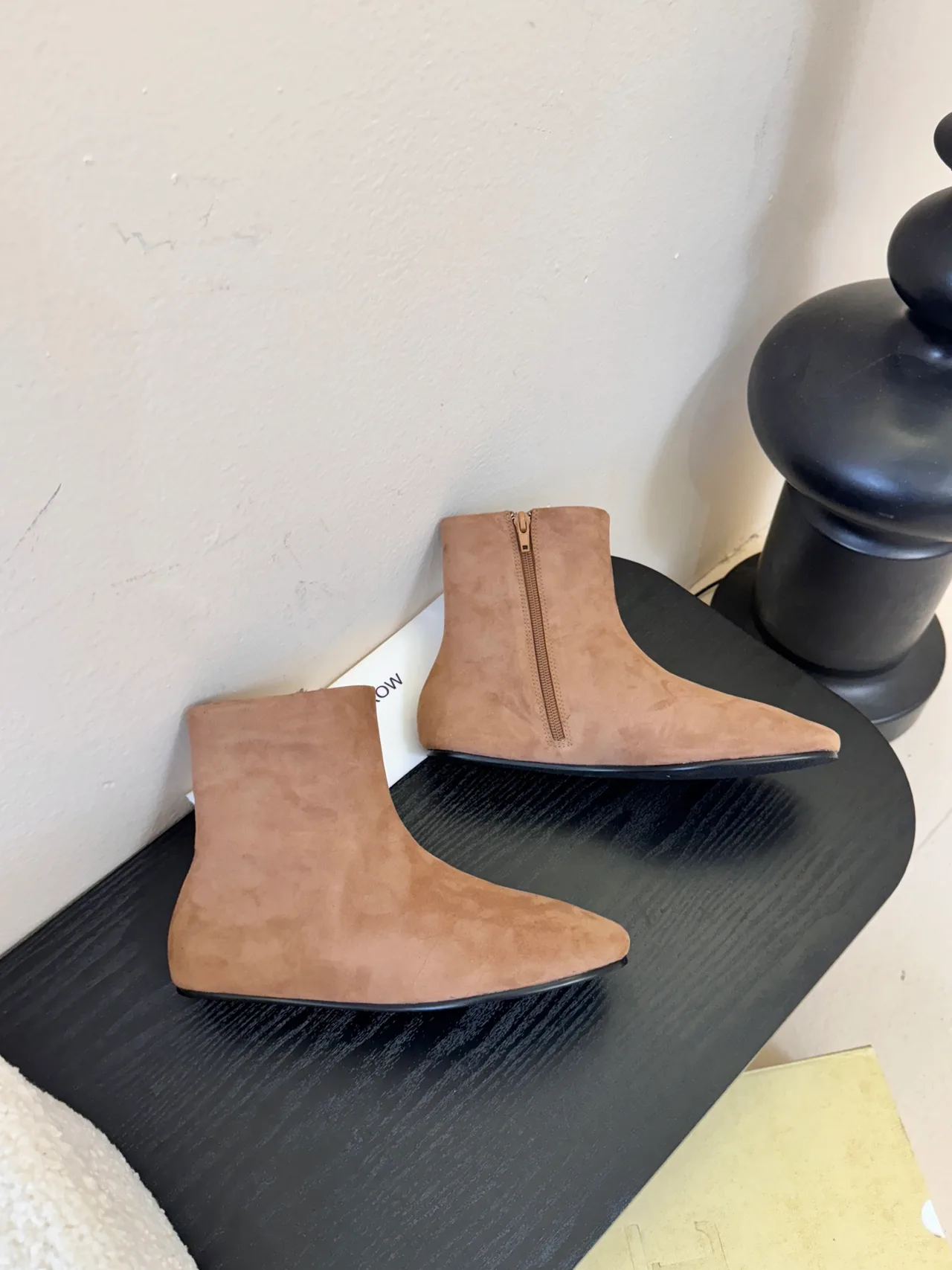 The Row Glossy Suede-Look Round-Toe Shearling Ankle Boots in Grey · view 4