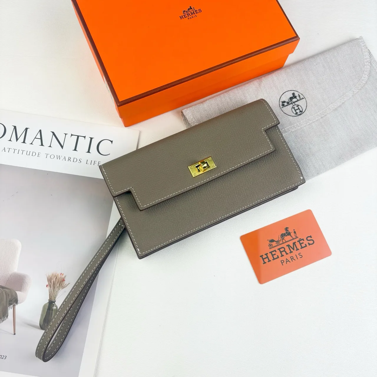 Hermes Kelly Wallet in Grey & White & Orange & Black & Blue & Brown & Burgundy & Red & Pink · view 1
