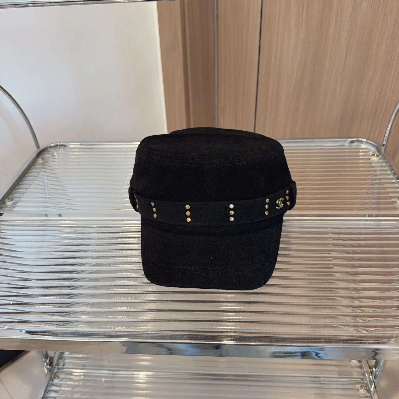 Chanel Flat-top logo-trim cap in Black & Brown · view 3