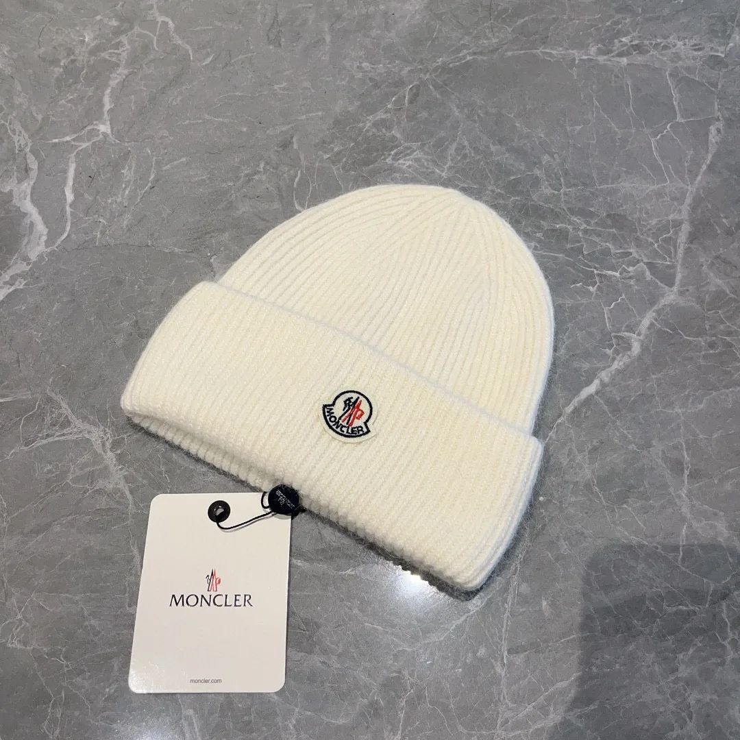 Moncler Beanie in White & Black · view 1