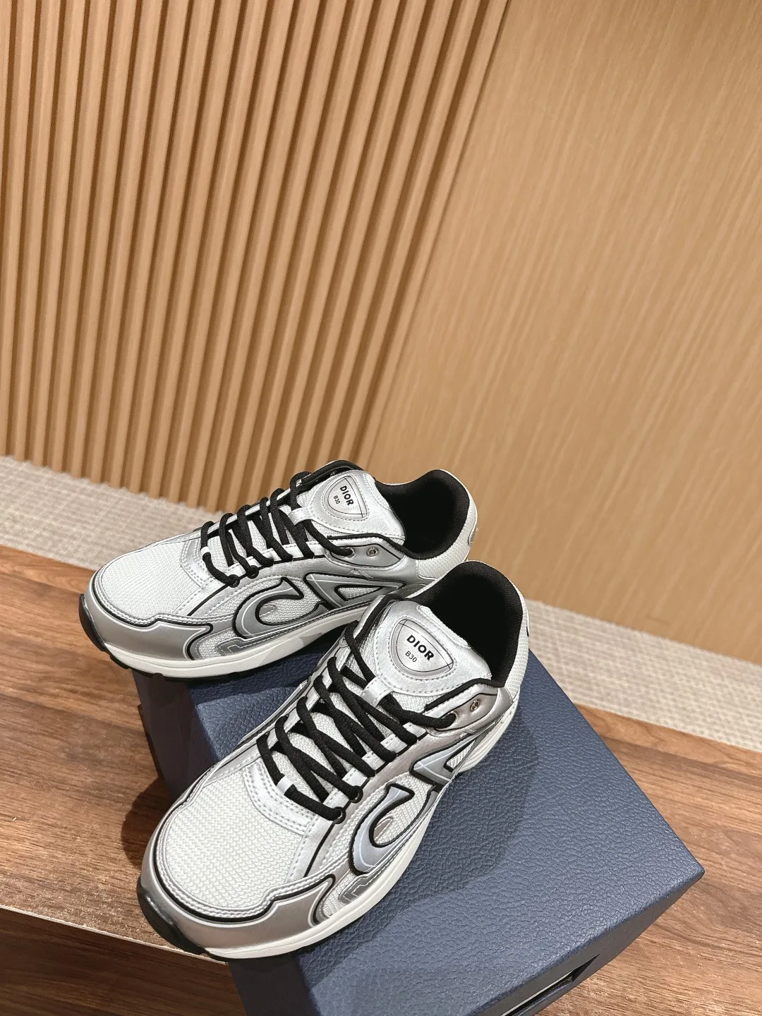 Dior Striped Round-Toe Sneakers in Silver · view 4