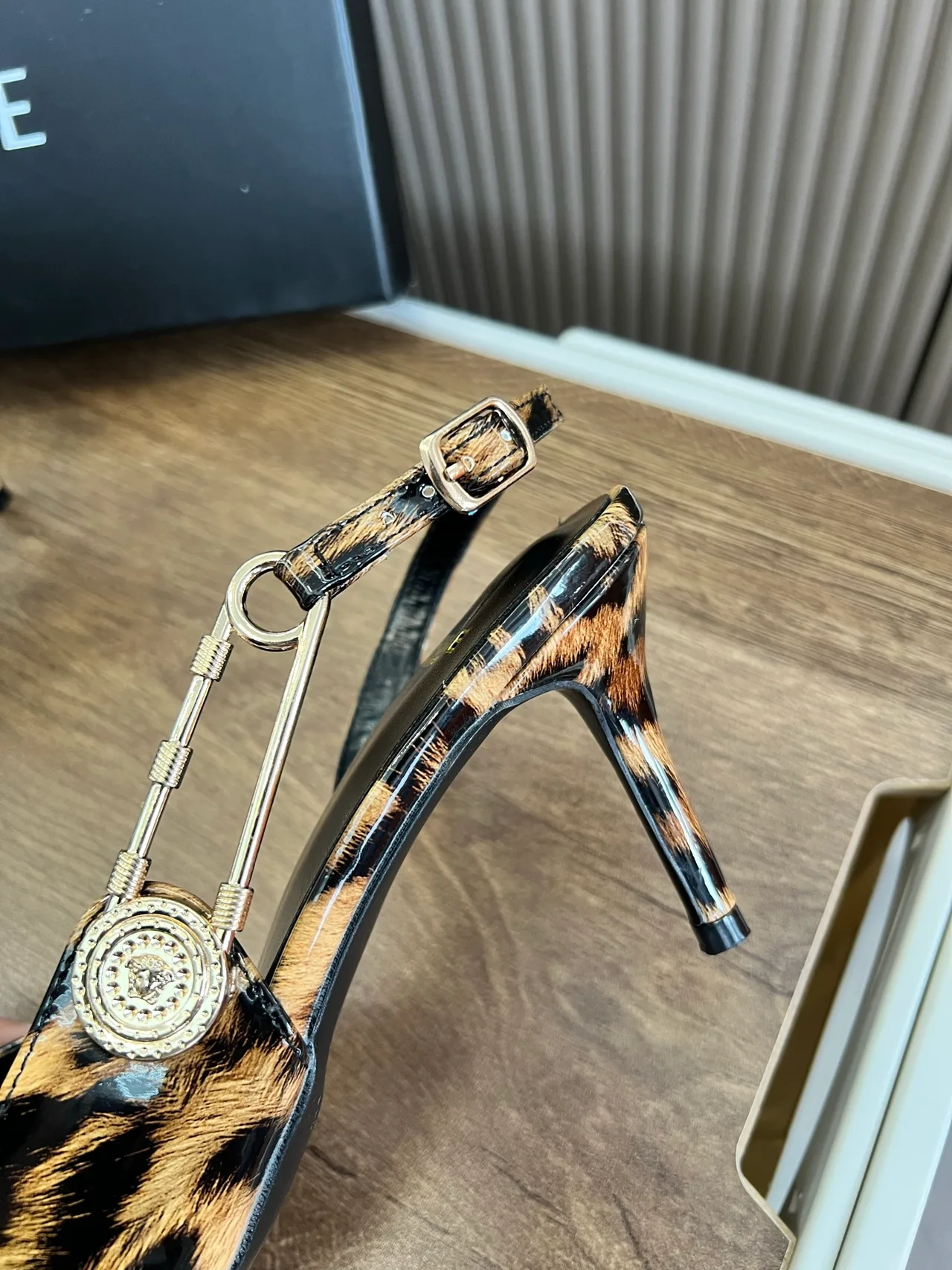 Versace Pointed-Toe Leopard-Print Slingback Pumps in Brown · view 8