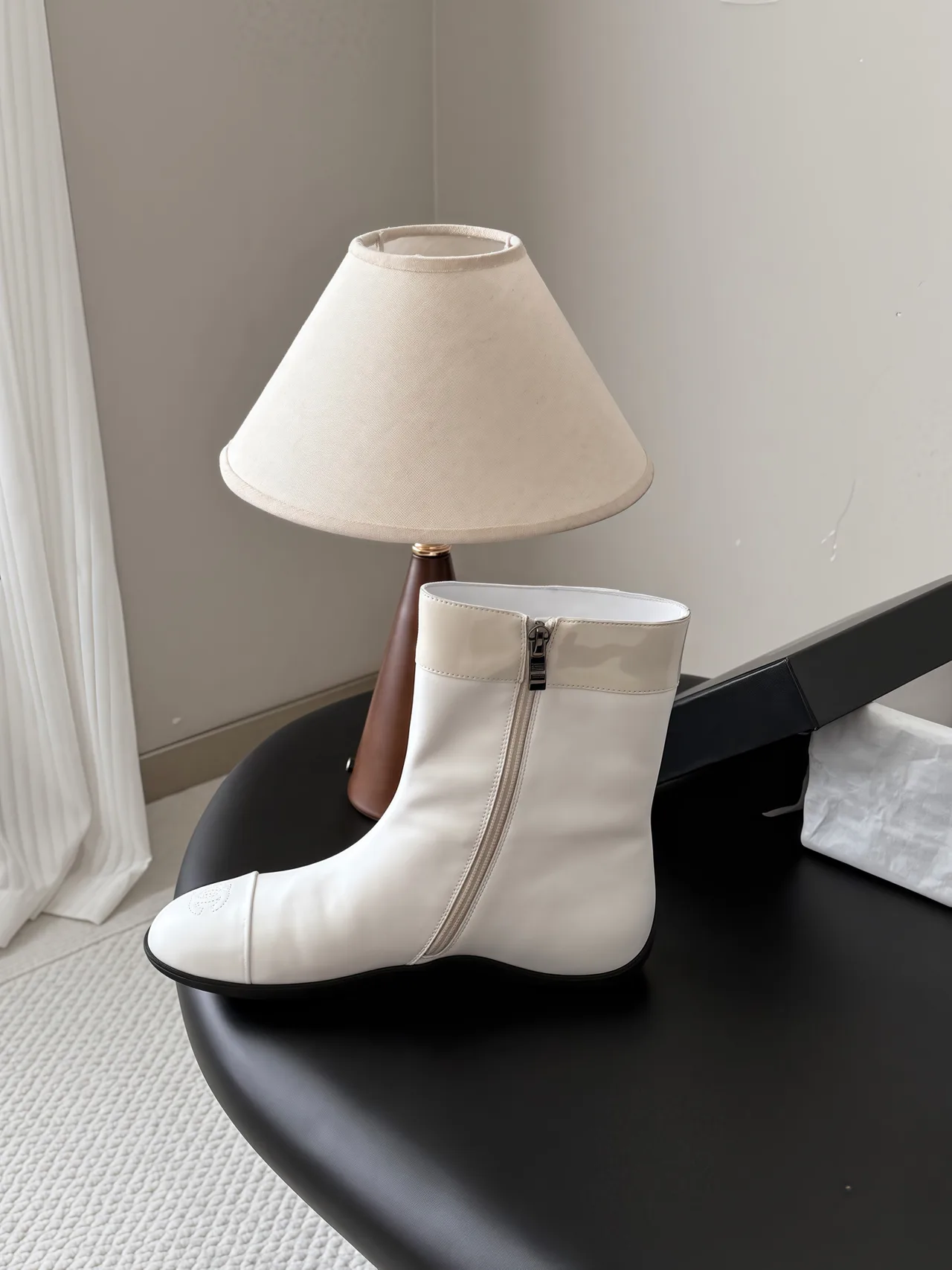 Chanel Cowhide Glossy Ankle Boots in White · view 8