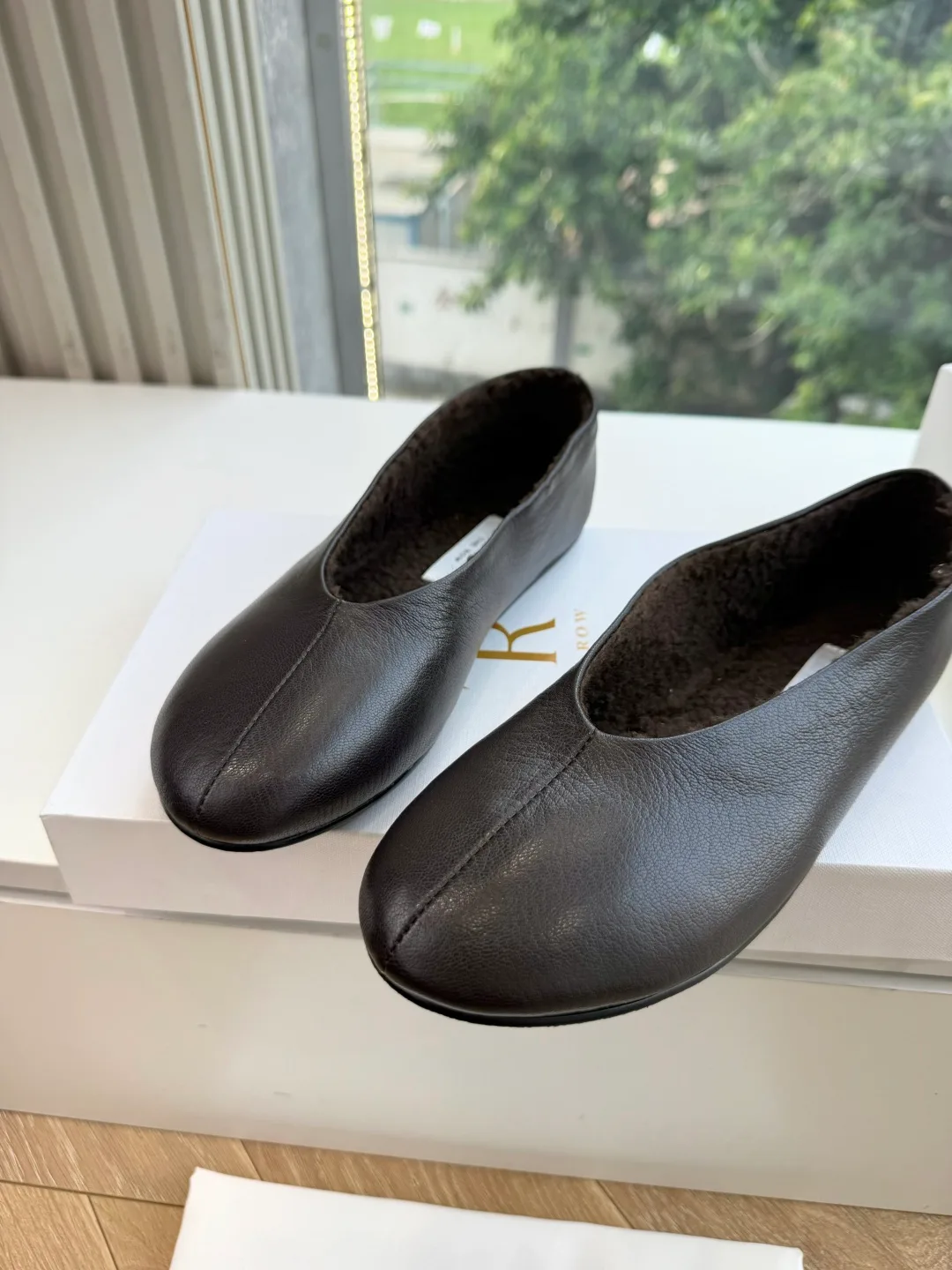 The Row Cowhide Smooth Square-Toe Slip-On Flats in Black · view 6