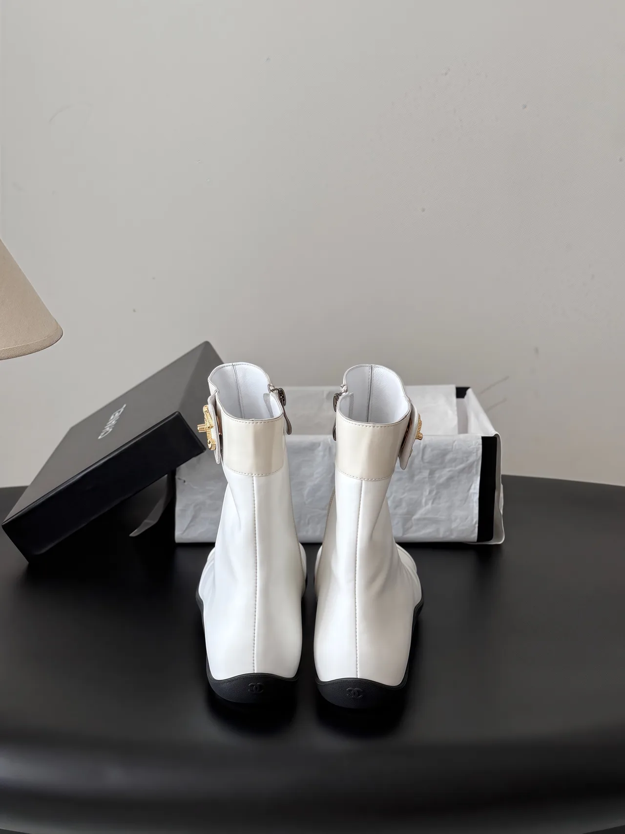 Chanel Cowhide Glossy Ankle Boots in White · view 3