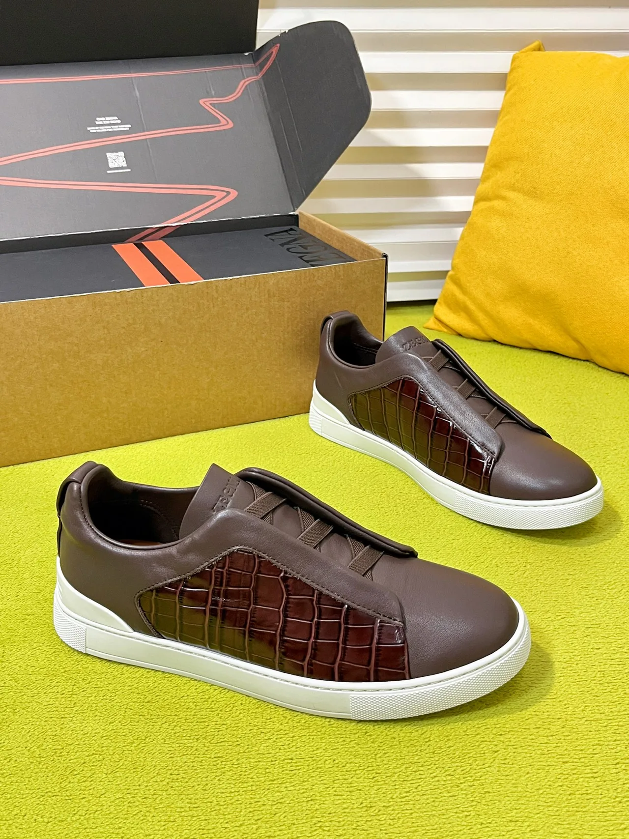 Zegna Slip-On Sneakers in Brown · view 1