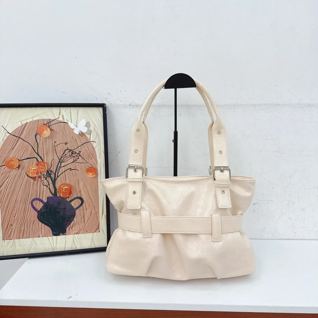 Buckle-Strap Shoulder Tote in Red & Black & Brown & White · view 7
