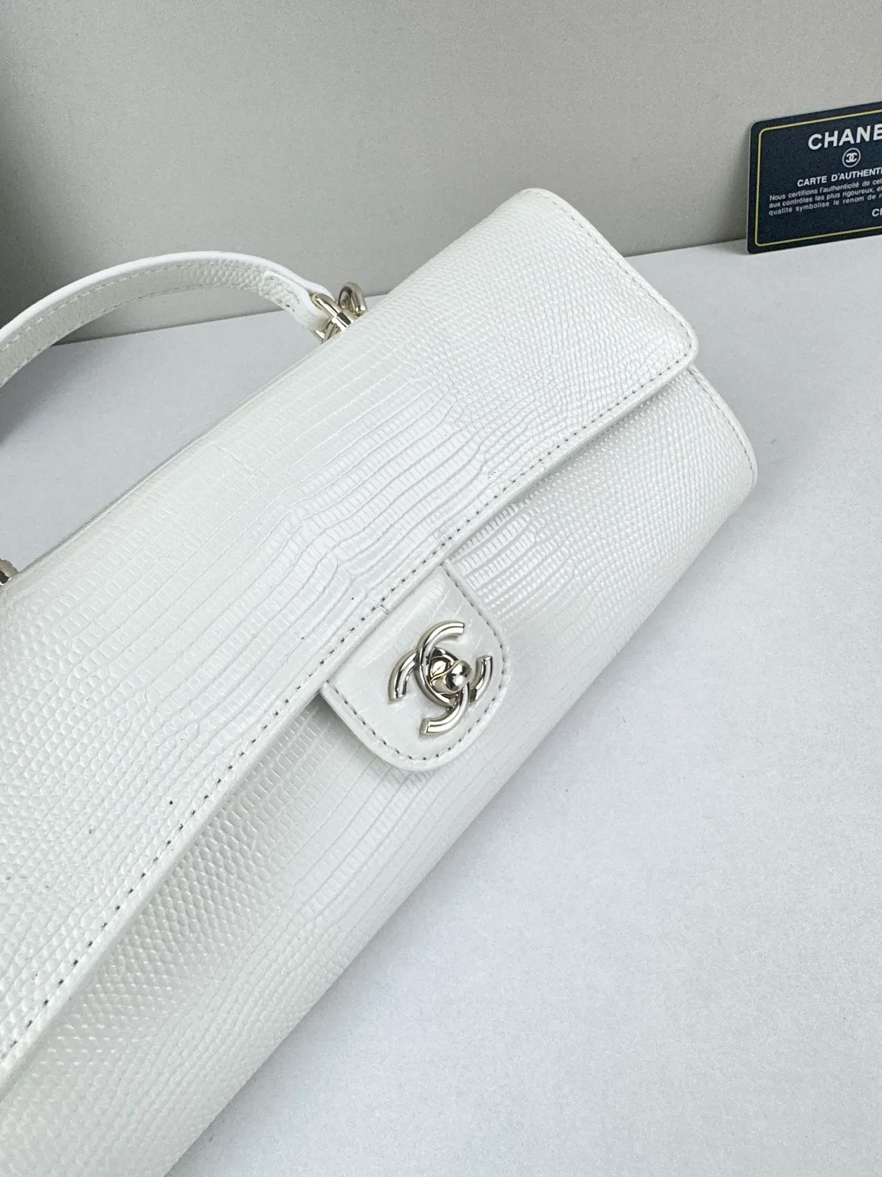 Chanel Baguette Top-Handle Clutch in White · view 6
