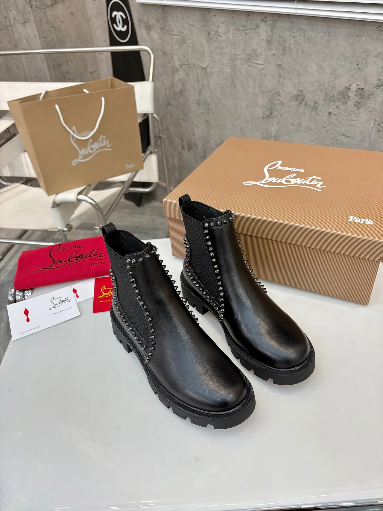 Christian Louboutin Buckle Chelsea Boots in Black & Brown · view 4