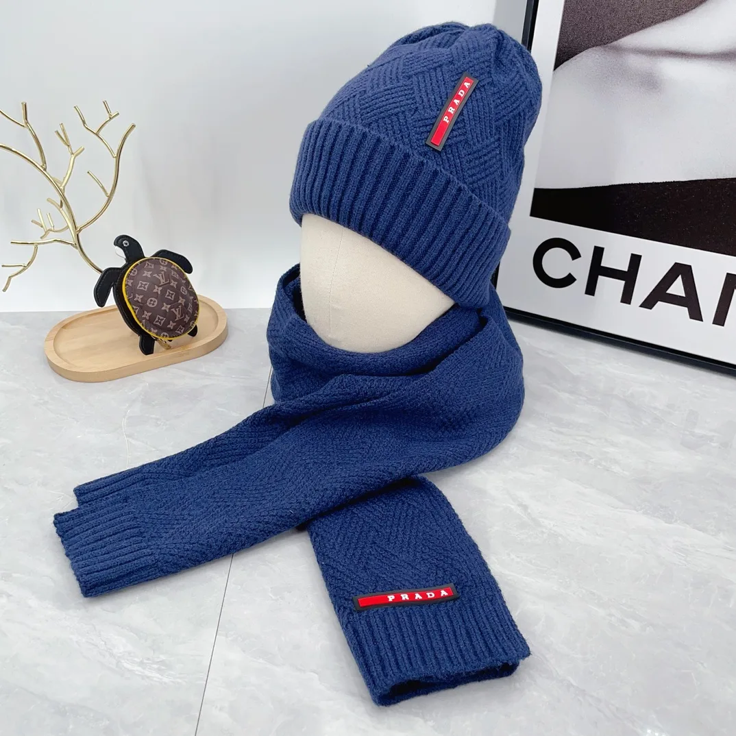 Prada Ribbed Beanie and Scarf Set in Blue · view 2