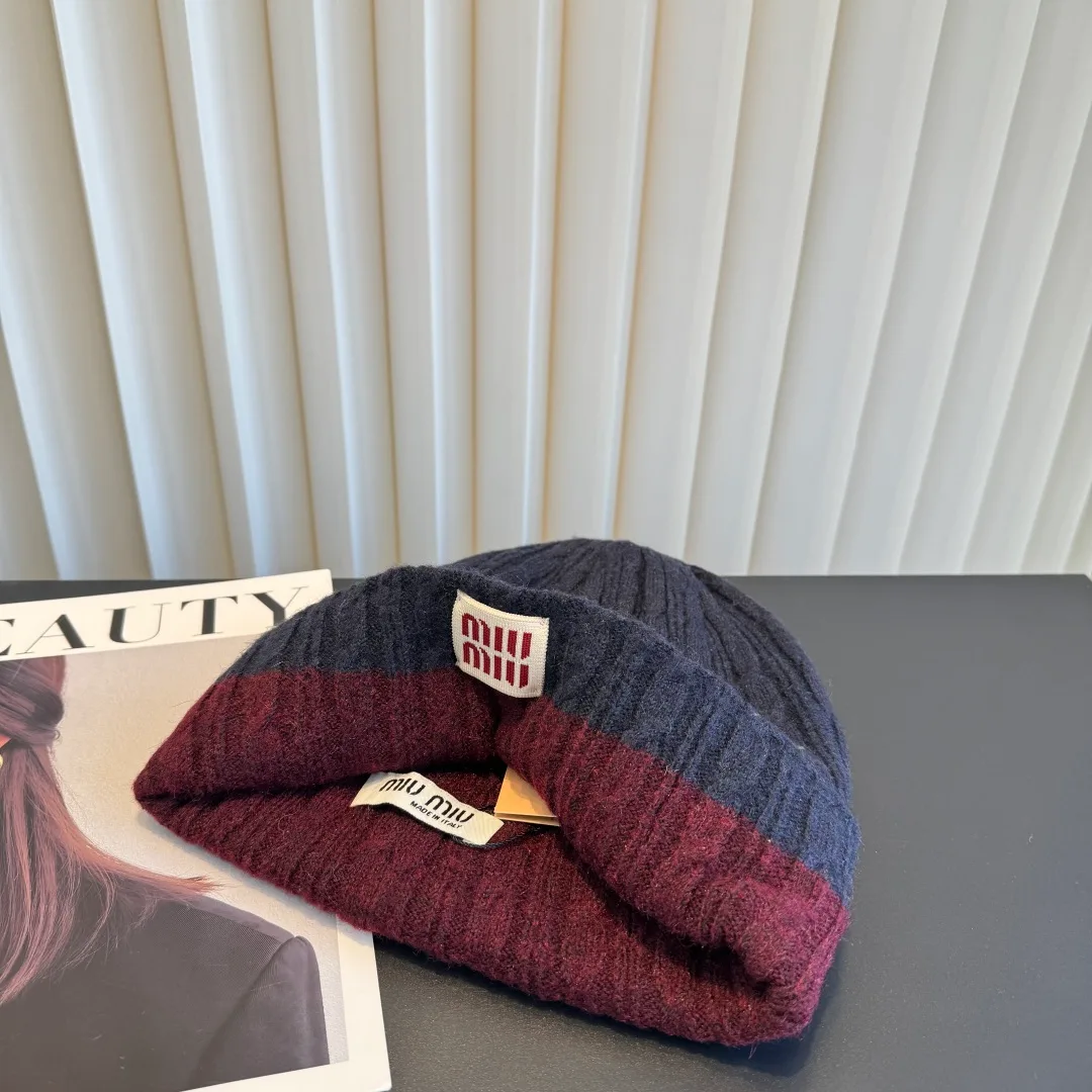 Miu Miu Ribbed Beanie in Blue · view 8