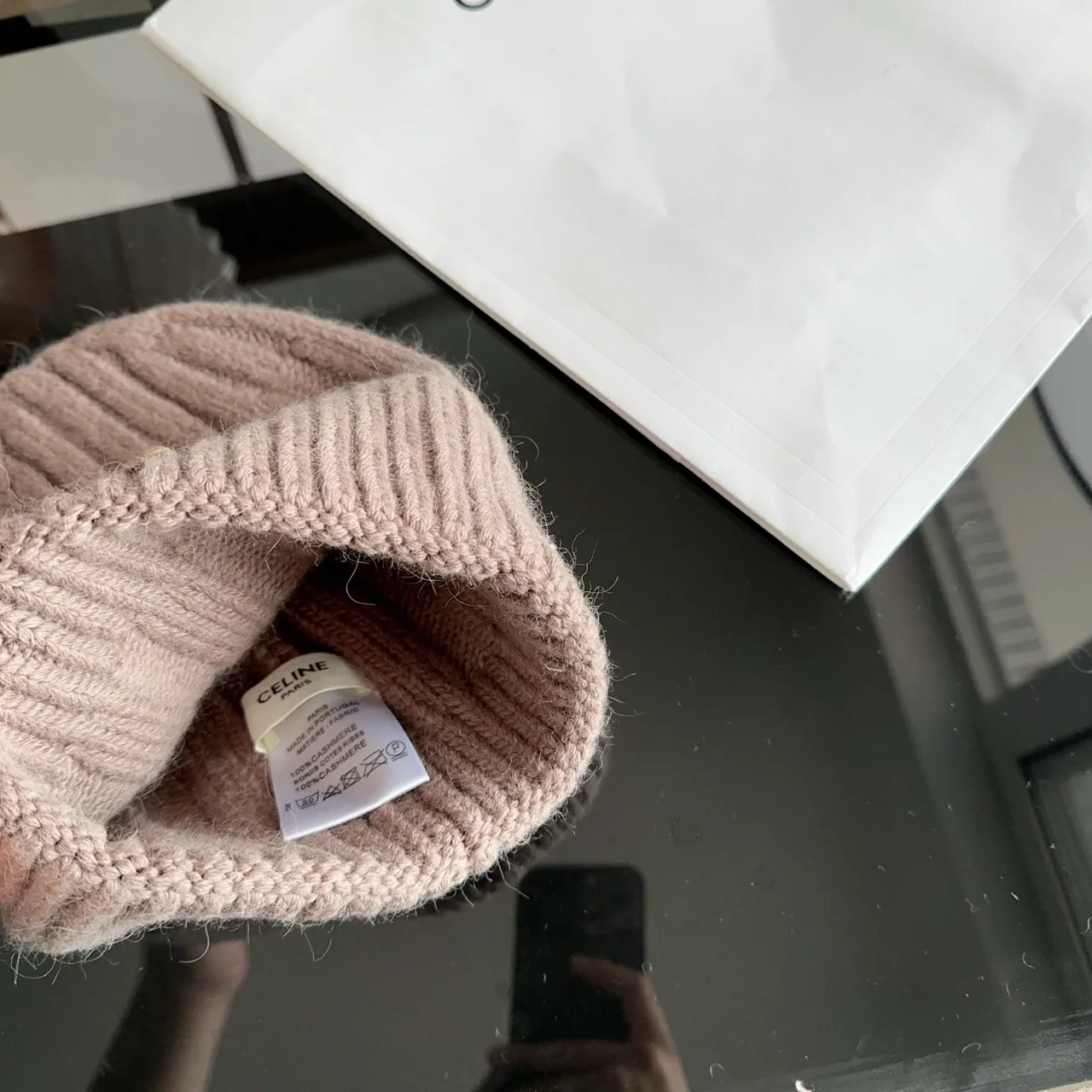Celine Ribbed Glossy Beanie in Brown · view 8