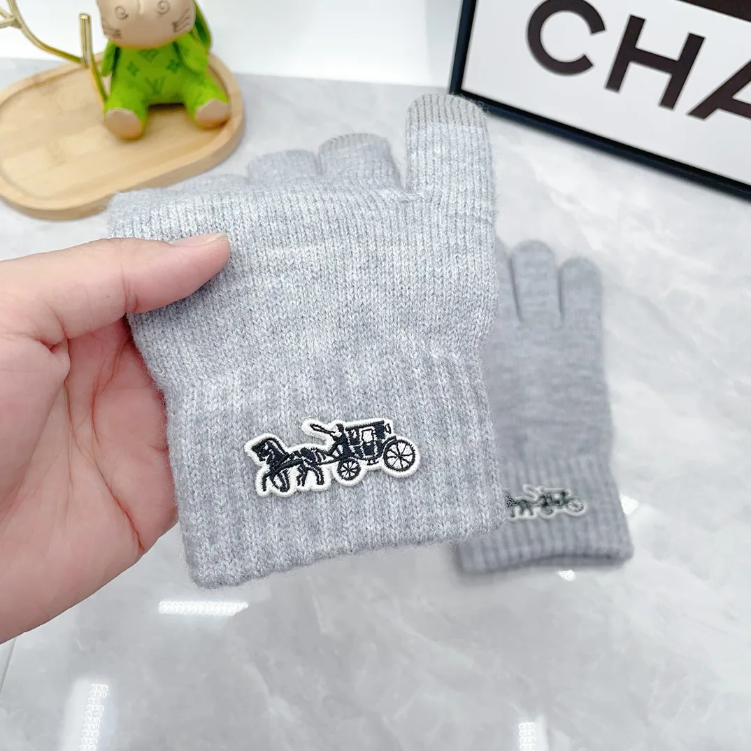 Coach Wool Ribbed Embroidered Hat Scarf and Gloves Set in Grey · view 8