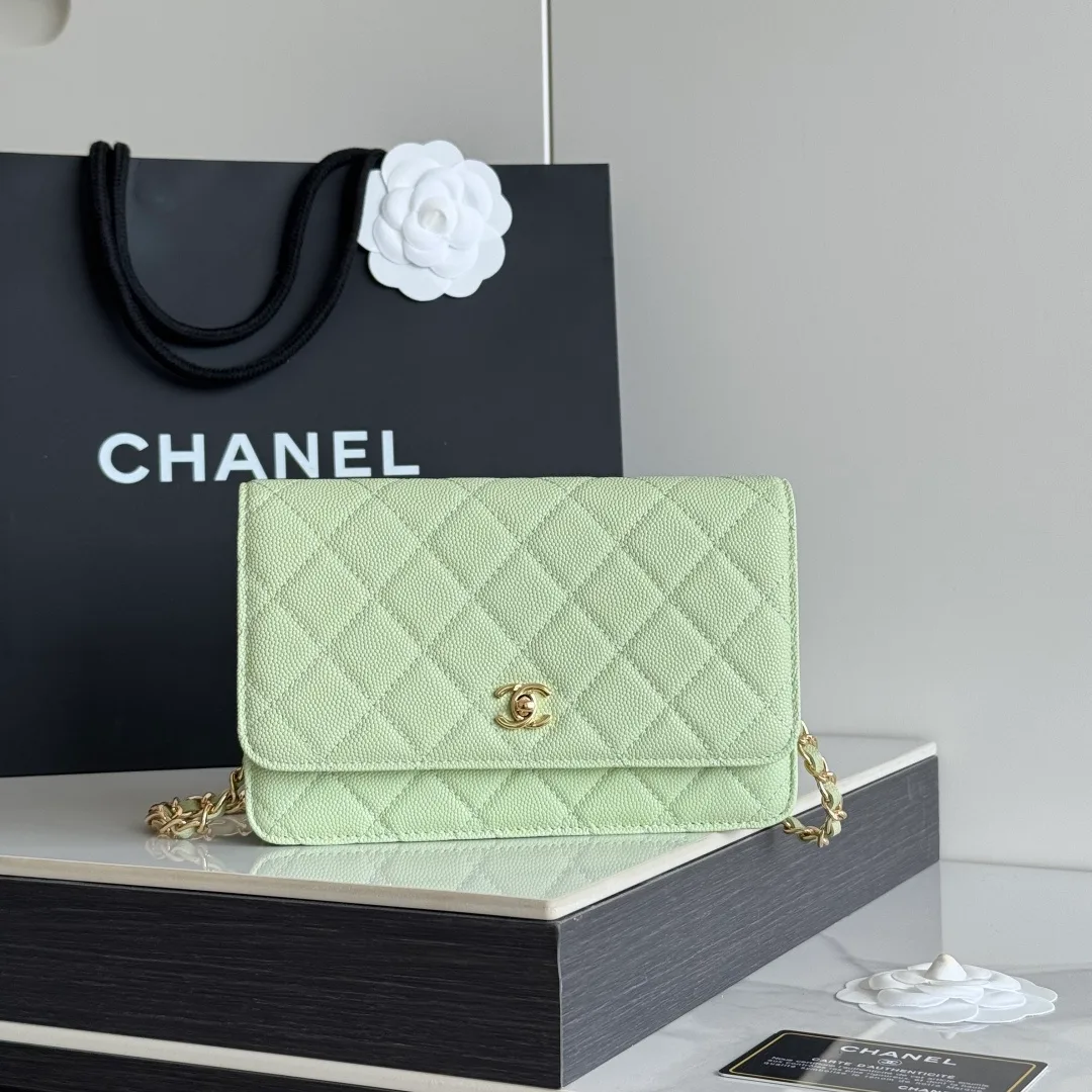 Chanel Calfskin Quilted Clutch in Green · view 1
