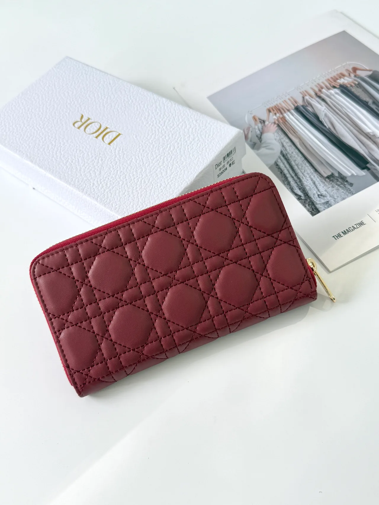 Dior Lambskin Quilted Wallet in Burgundy · view 2