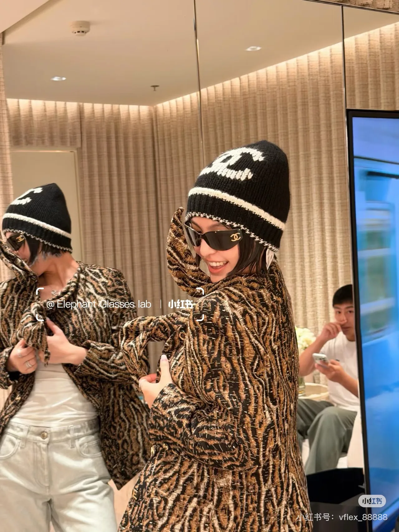 Chanel Striped CC knit beanie in Black & White & Grey · view 4