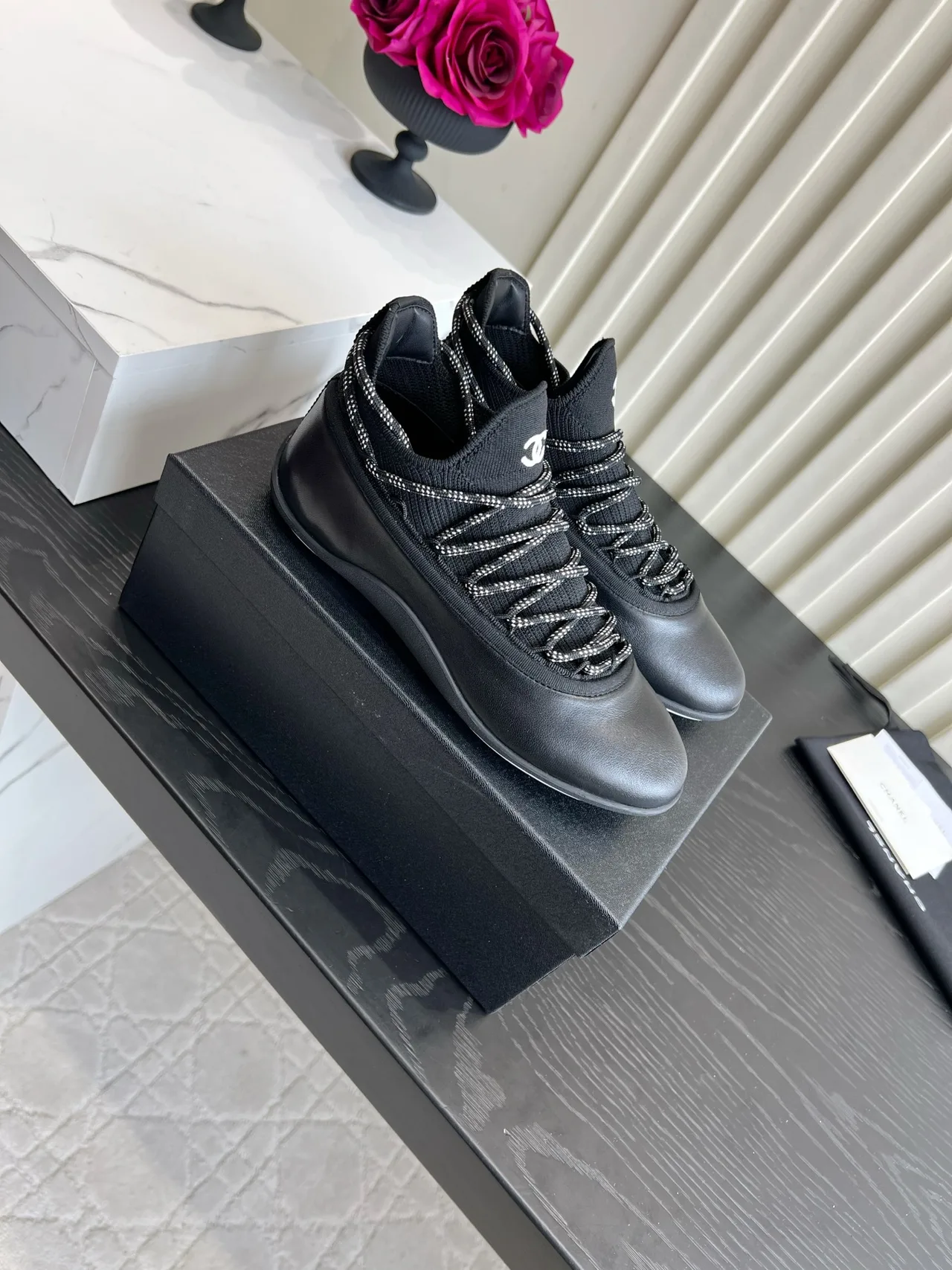 Chanel Sheepskin Sneakers in Black · view 3