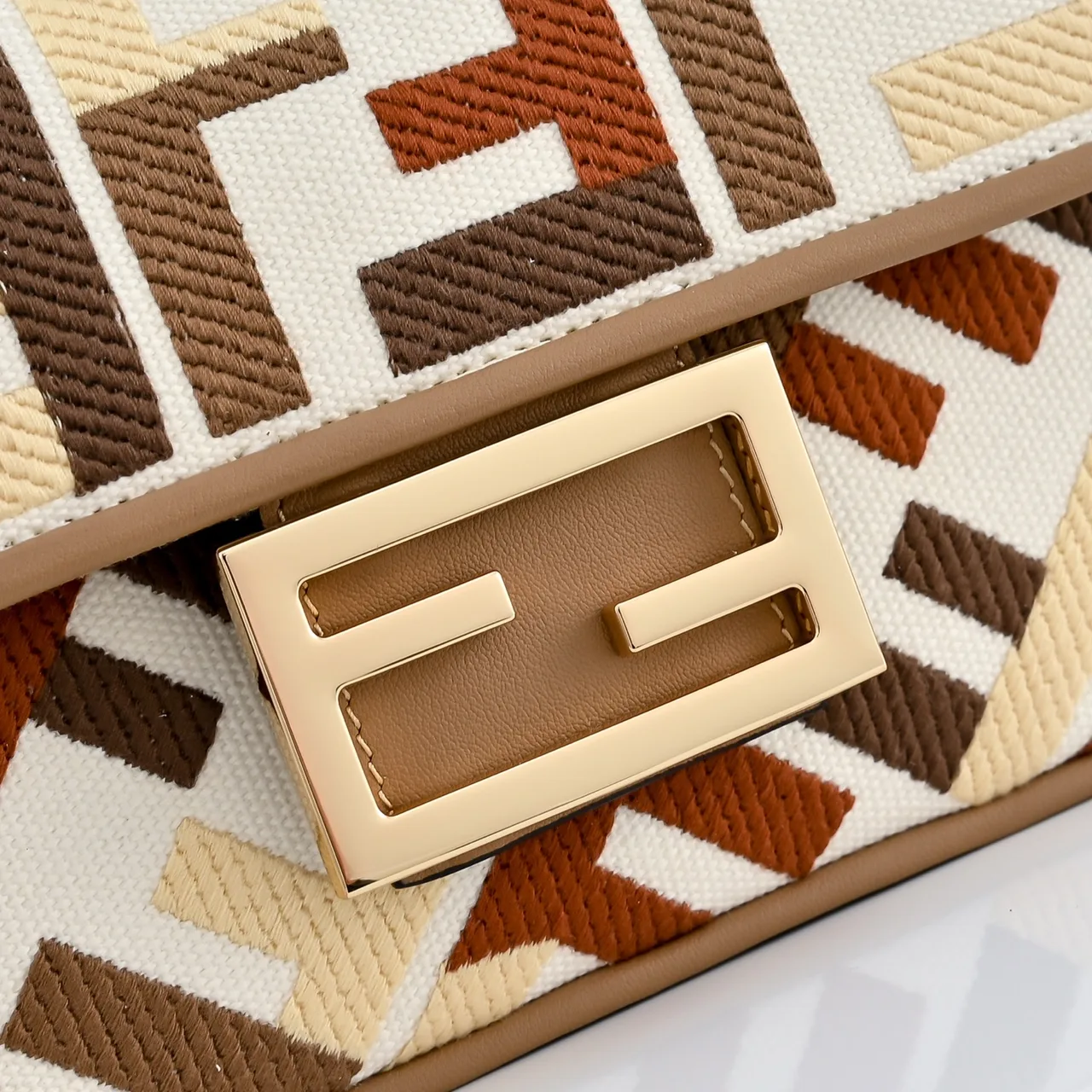 Fendi Canvas Woven FF-Pattern Flap Shoulder Bag in White · view 5