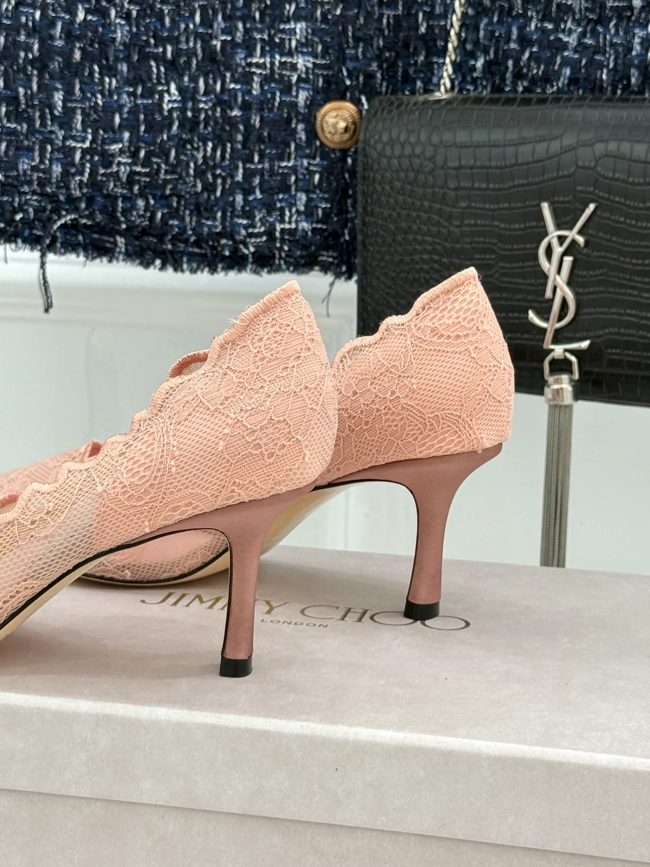 Jimmy Choo Pointed-Toe Lace Heel Pumps in Pink · view 6