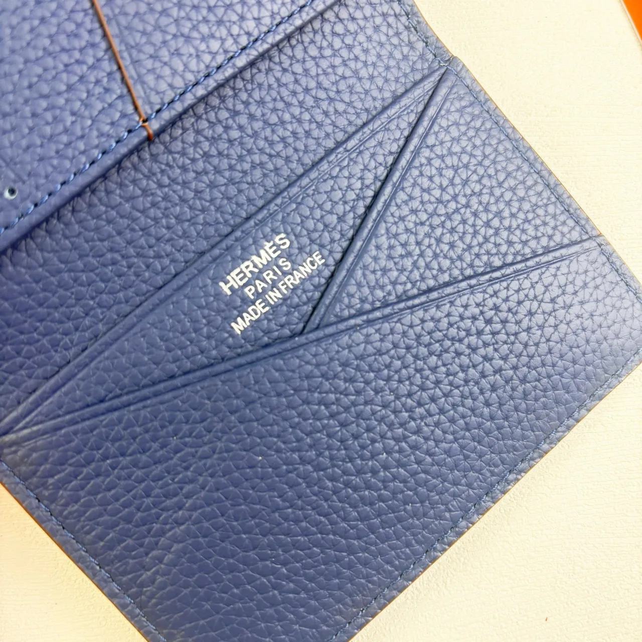 Hermes Calvi Cardholder in Blue & Brown · view 5