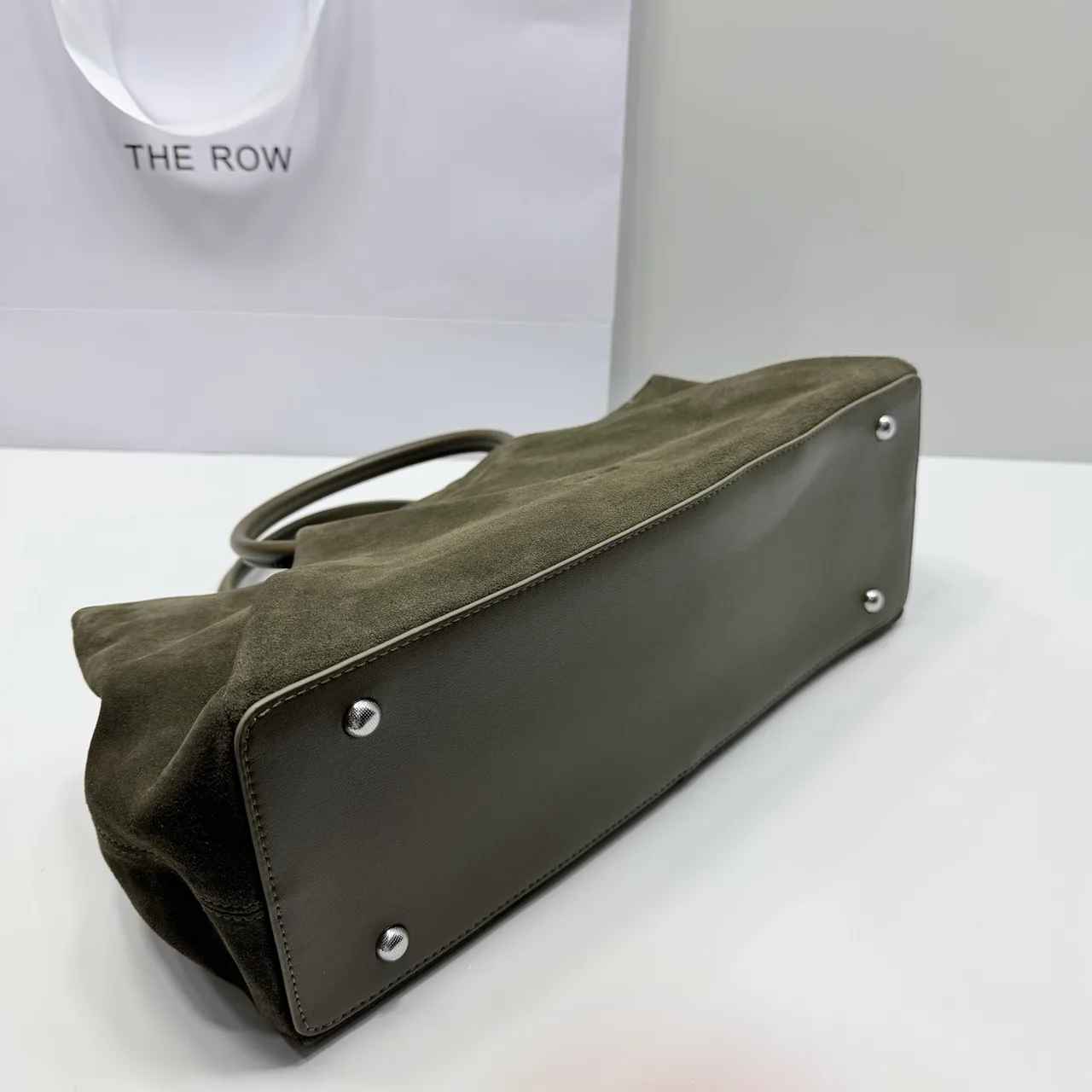 The Row Suede-Look Top-Handle Bag in Green · view 6