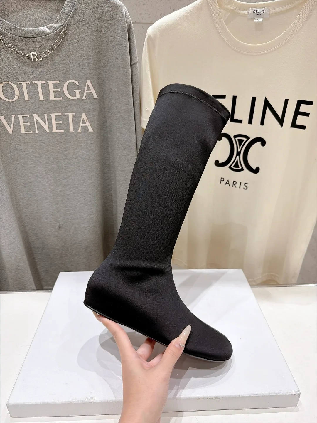 Matte Round-Toe Minimal Knee-High Boots in Black · view 5