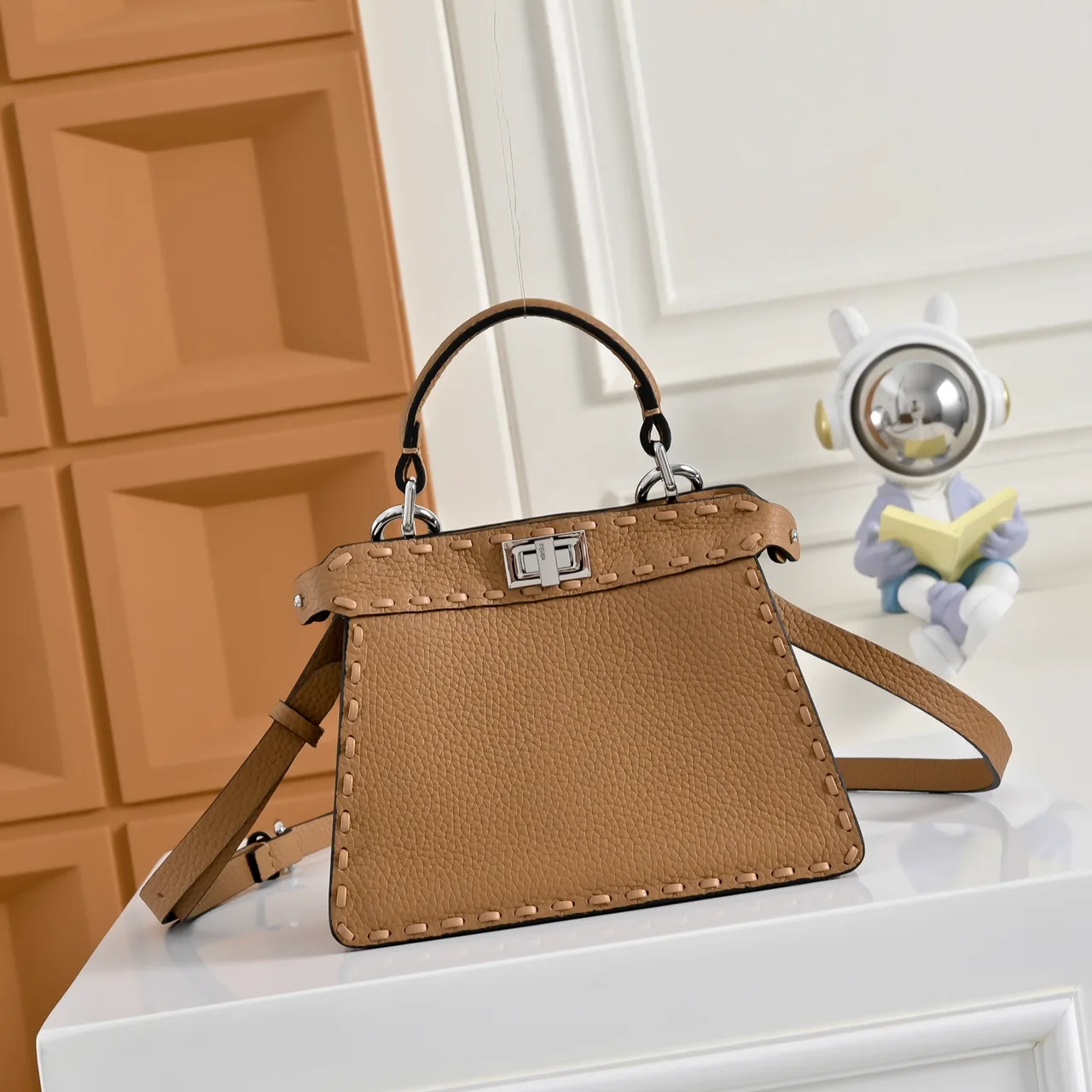 Fendi Calfskin Smooth Handbag in Tan · view 1