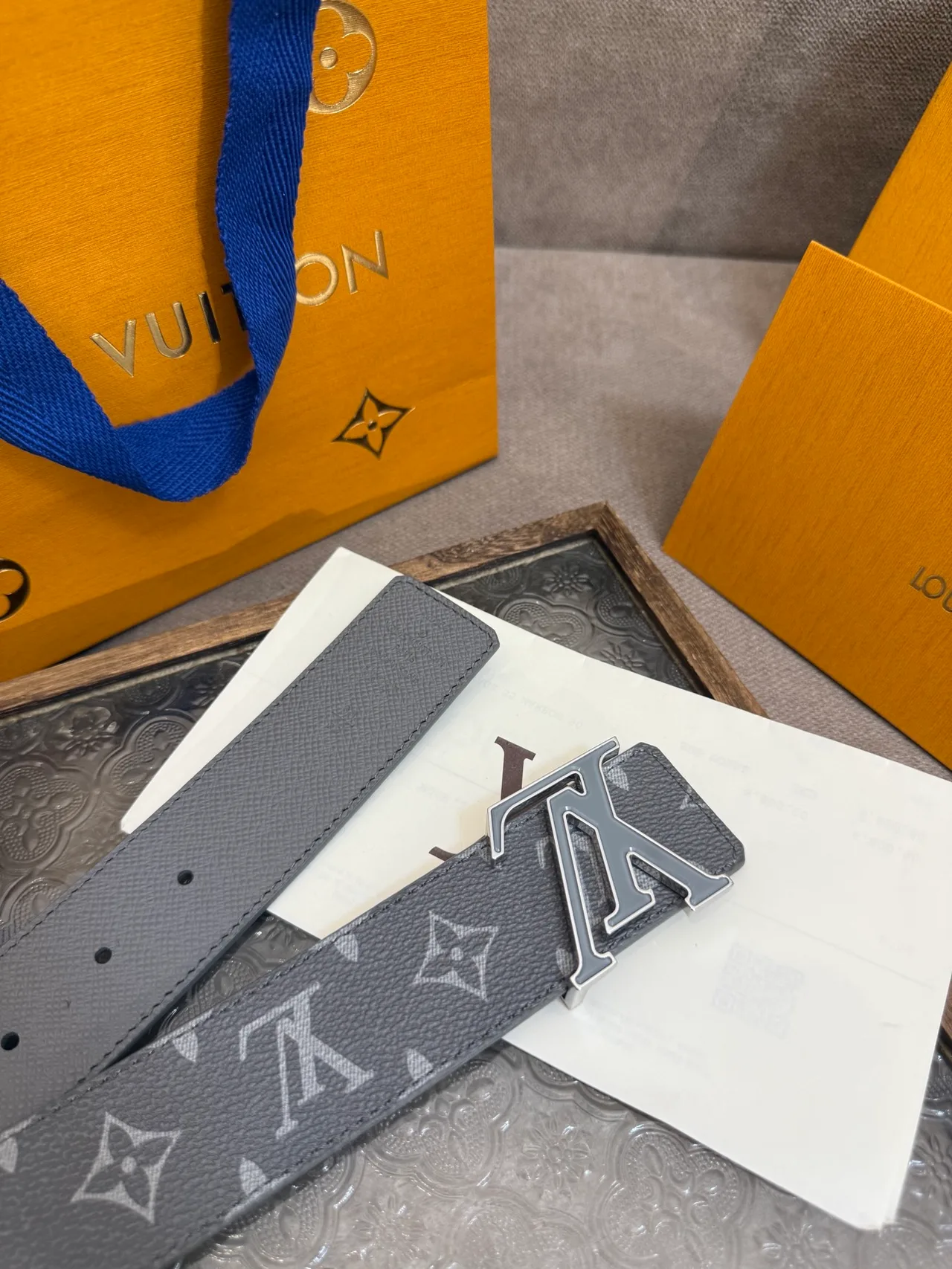 Louis Vuitton Leather Monogram Belt in Grey · view 5