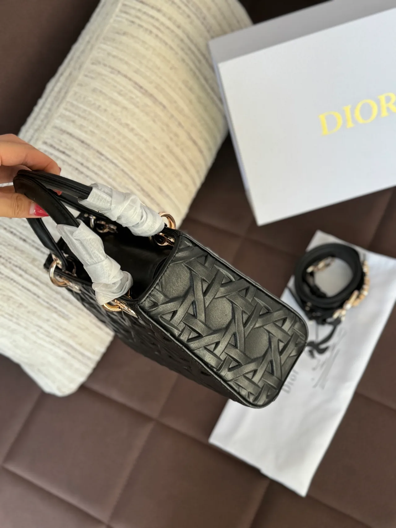 Dior Cannage Top-Handle Bag in Black & White · view 3