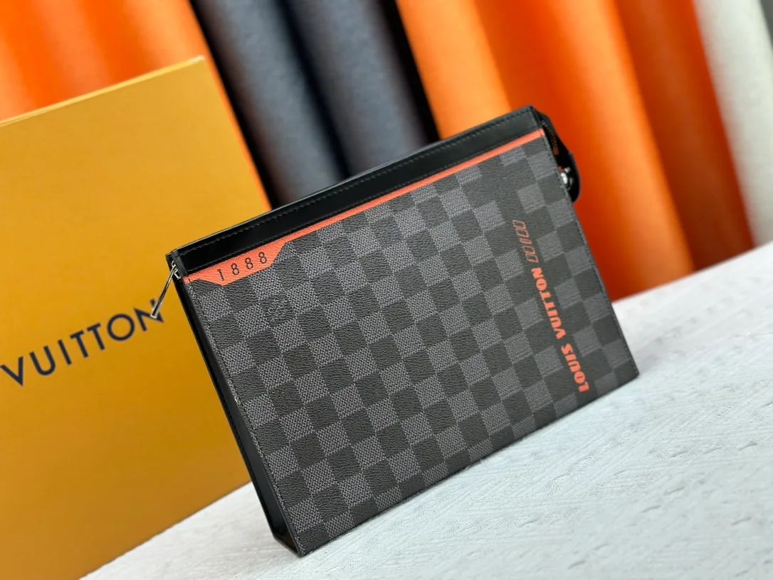 Louis Vuitton Canvas Check Clutch in Grey · view 2