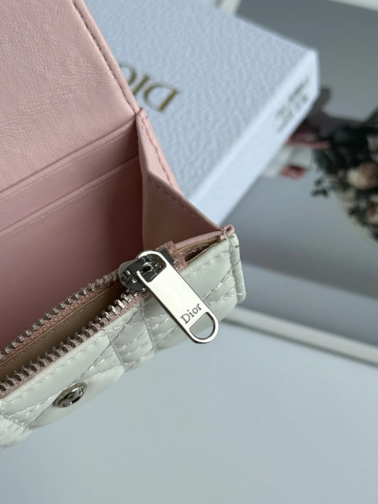 Dior Calfskin Quilted Glossy Wallet in White · view 6