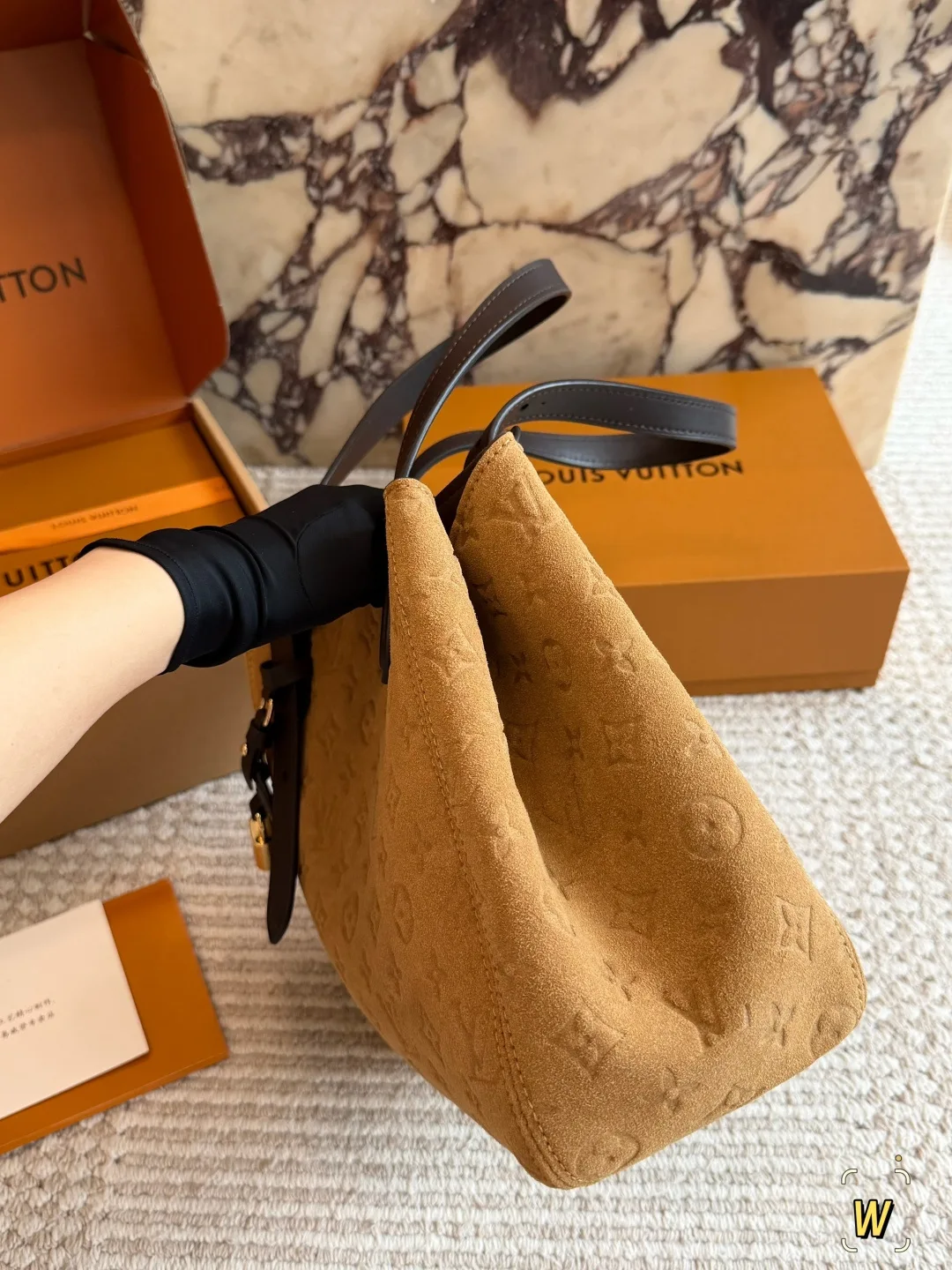 Louis Vuitton Suede Tote in Tan · view 2