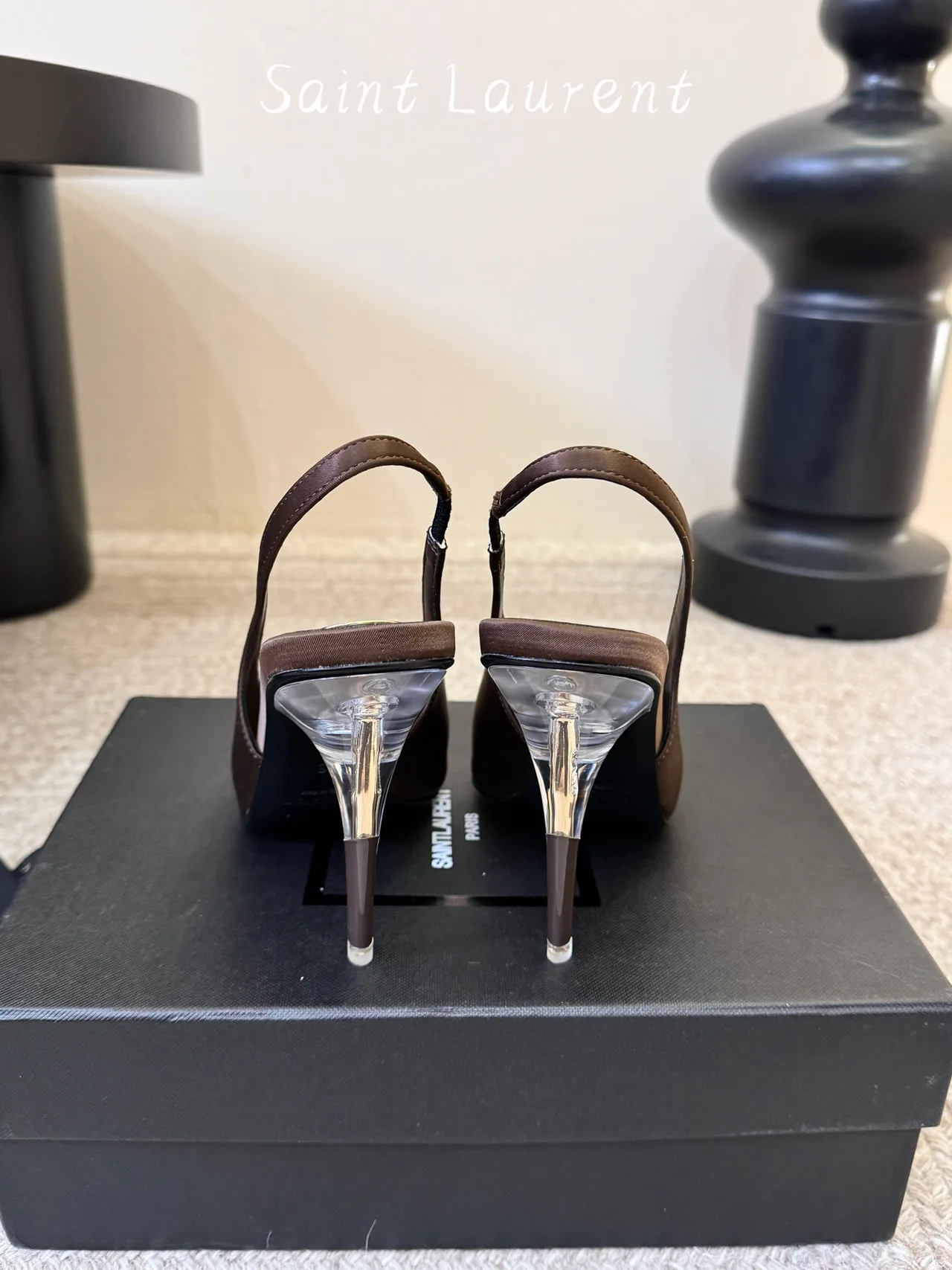 Saint Laurent Square-Toe Pointed Slingback Pumps in Brown · view 6