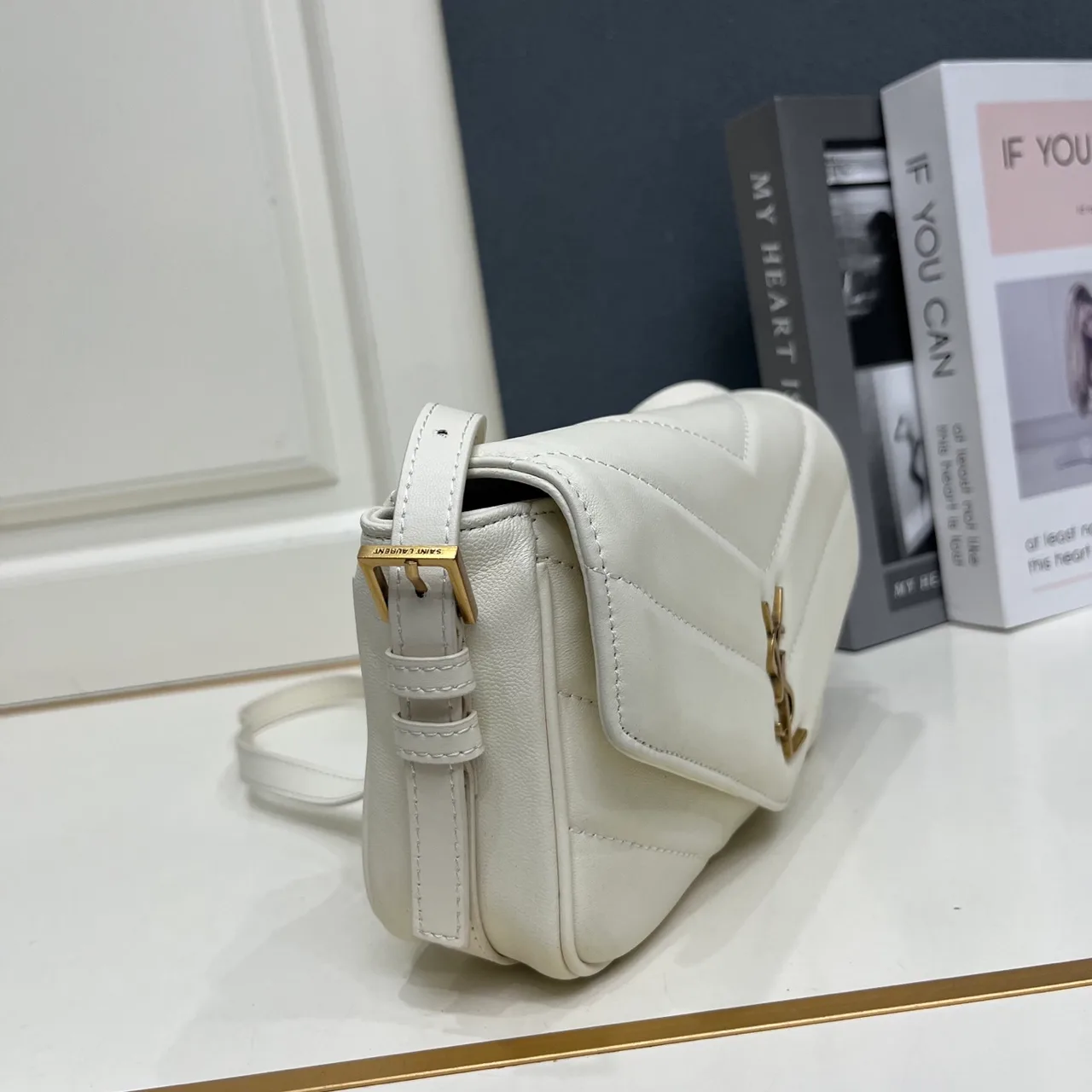 Saint Laurent Sheepskin Quilted Crossbody Bag in White · view 4