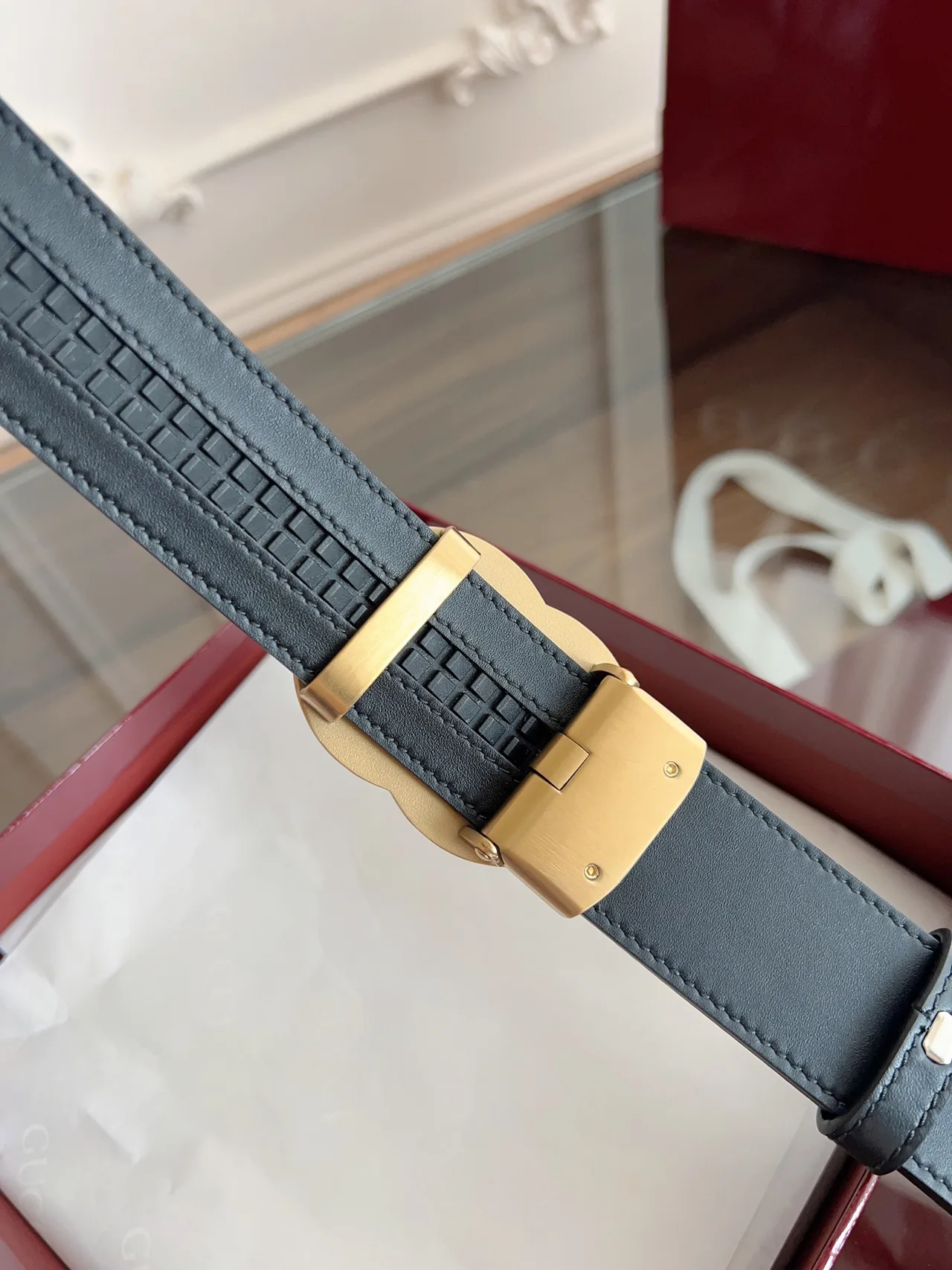 Gucci Cowhide Woven GG Automatic Belt in Grey · view 8