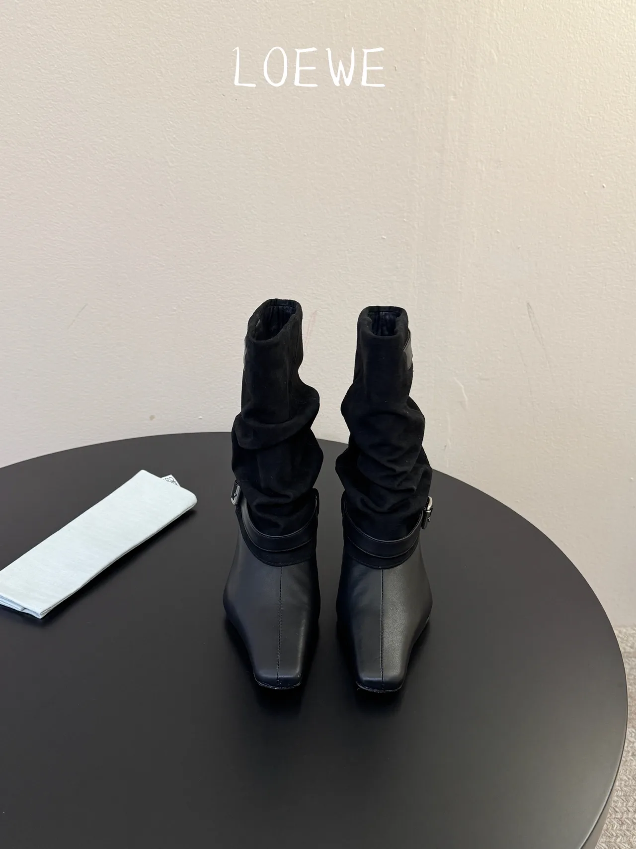 Loewe Cowhide Square-Toe Buckle Ankle Boots in Black · view 1