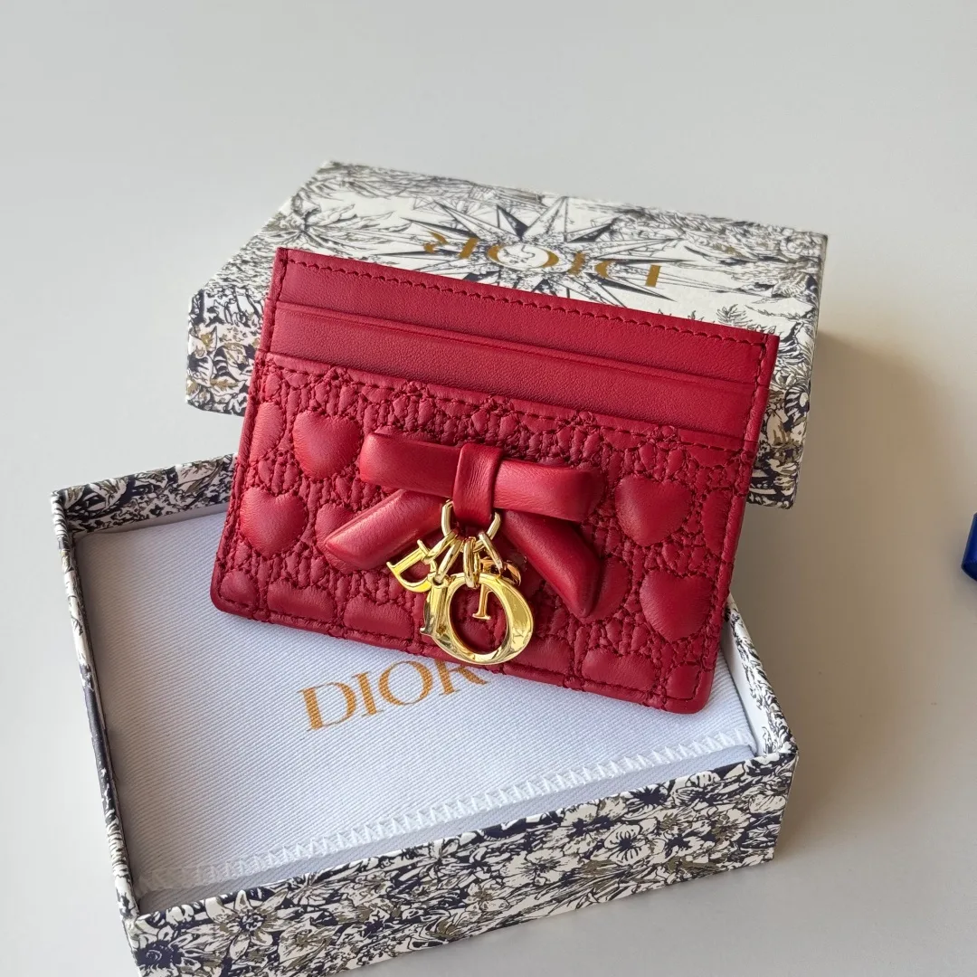 Dior Lambskin Quilted Bow Cardholder in Red · view 7