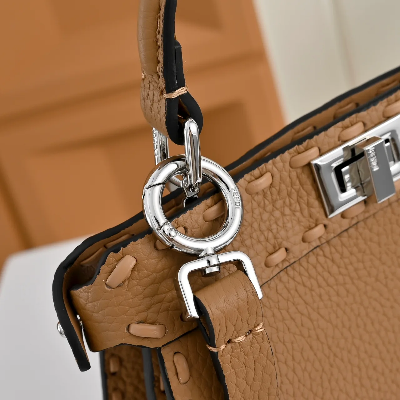 Fendi Calfskin Smooth Handbag in Tan · view 5