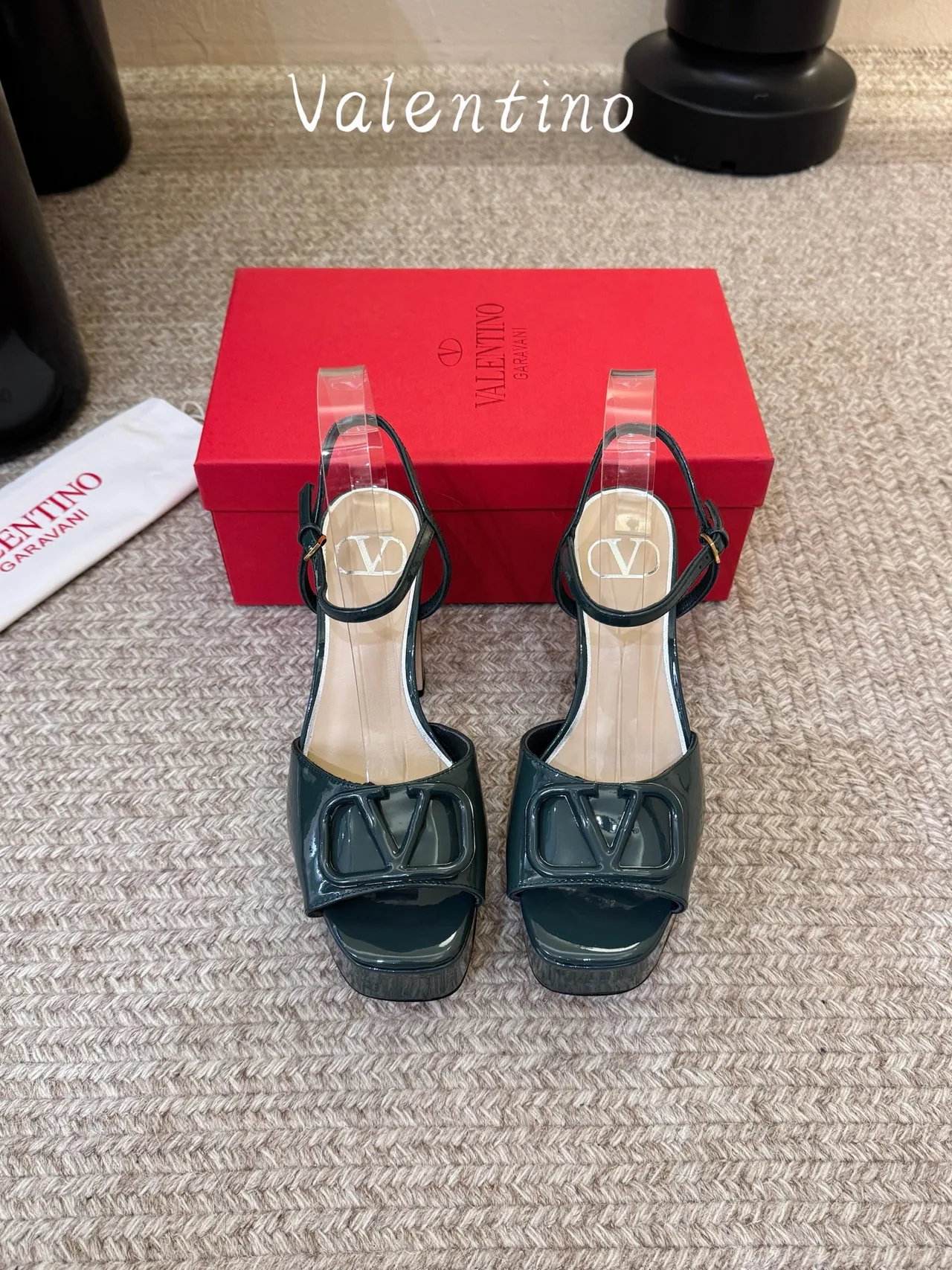 Valentino Patent Leather Glossy Sandals in Green · view 1