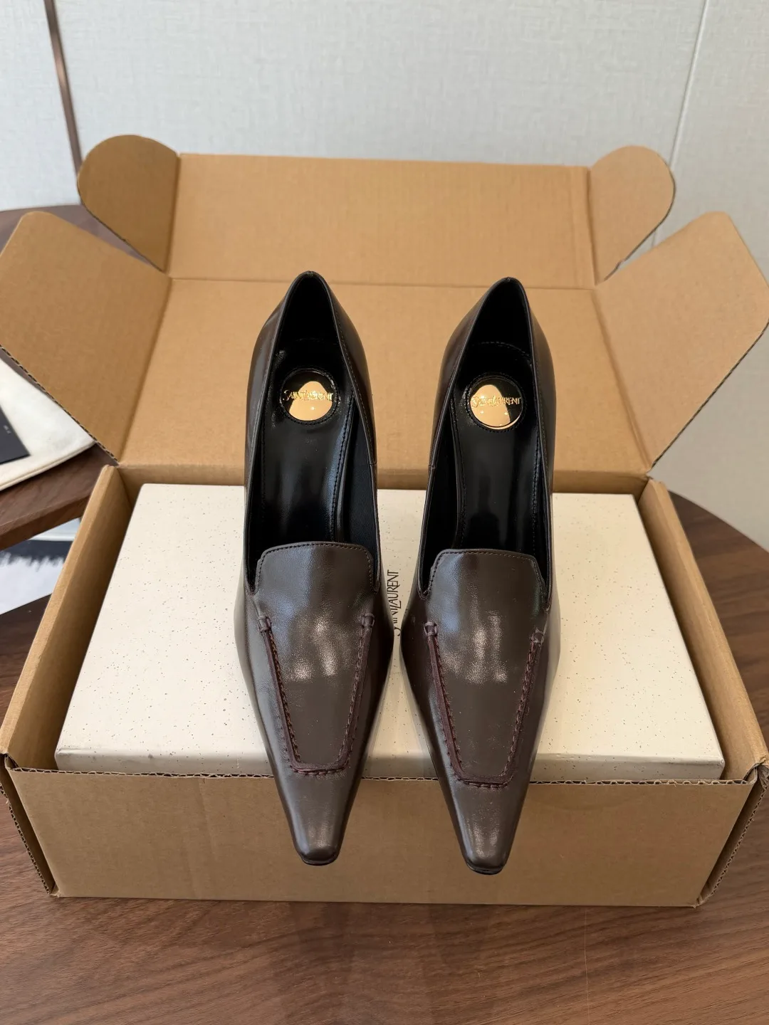 Saint Laurent Cowhide Pumps in Brown · view 1