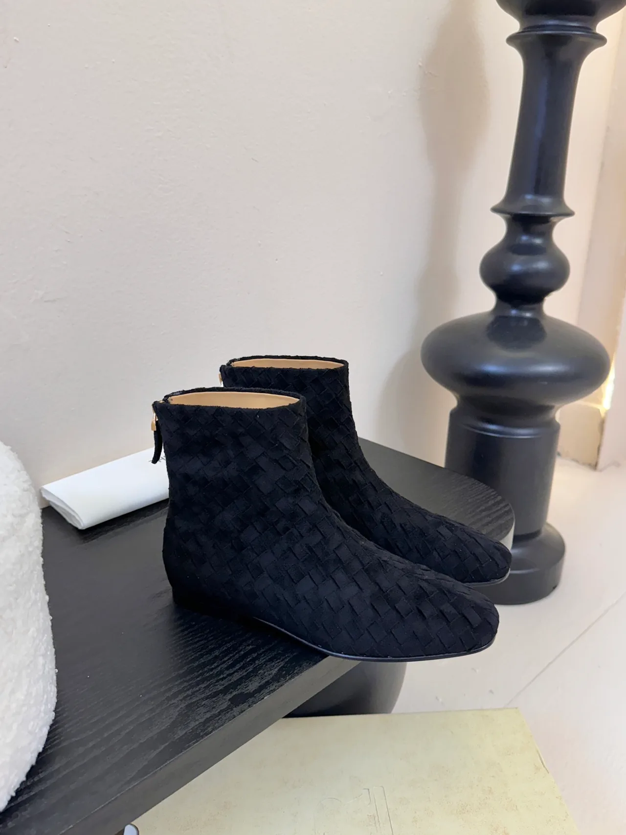 Quilted Woven Ankle Boots in Black · view 2