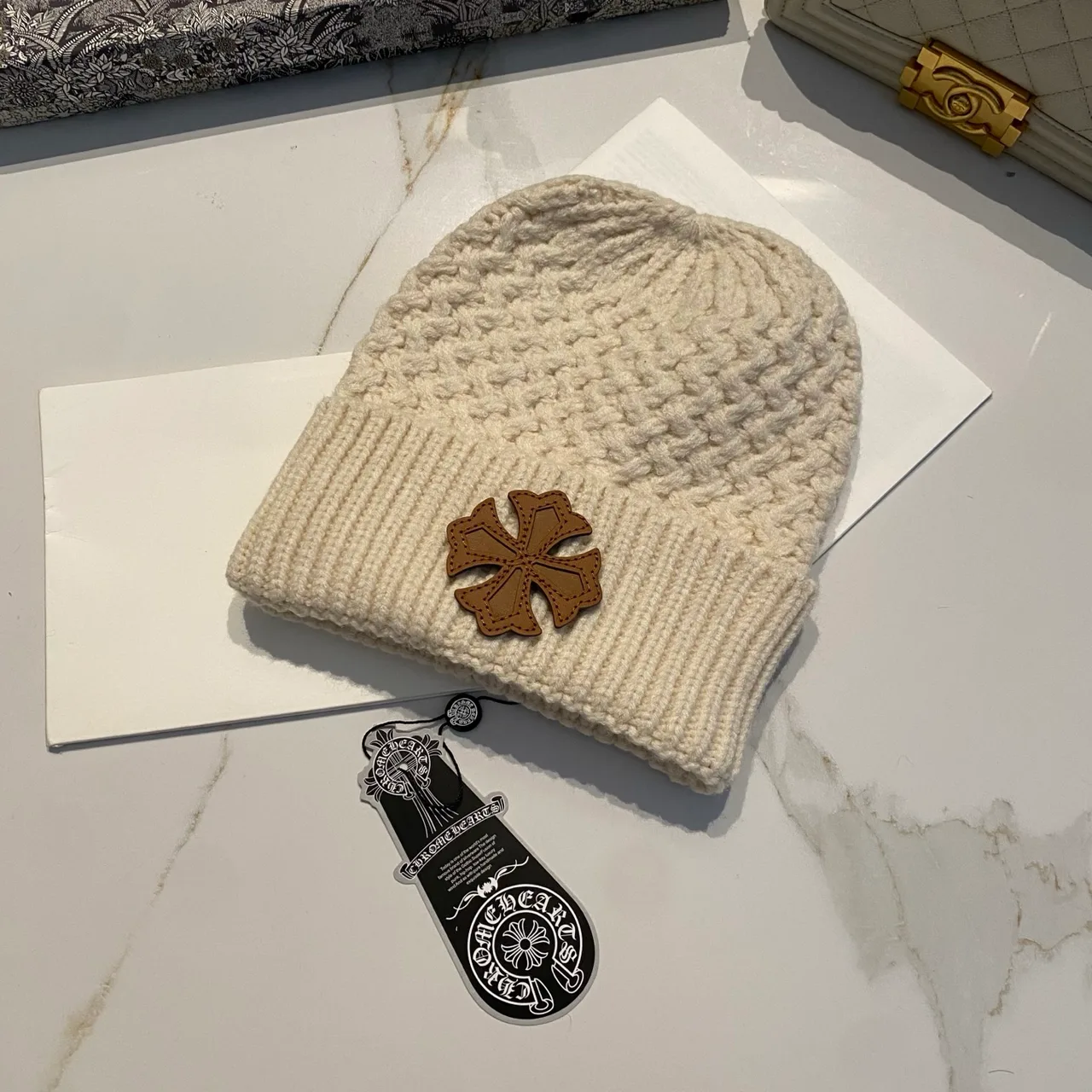 Chrome Hearts Beanie in Grey & White & Black & Beige · view 4