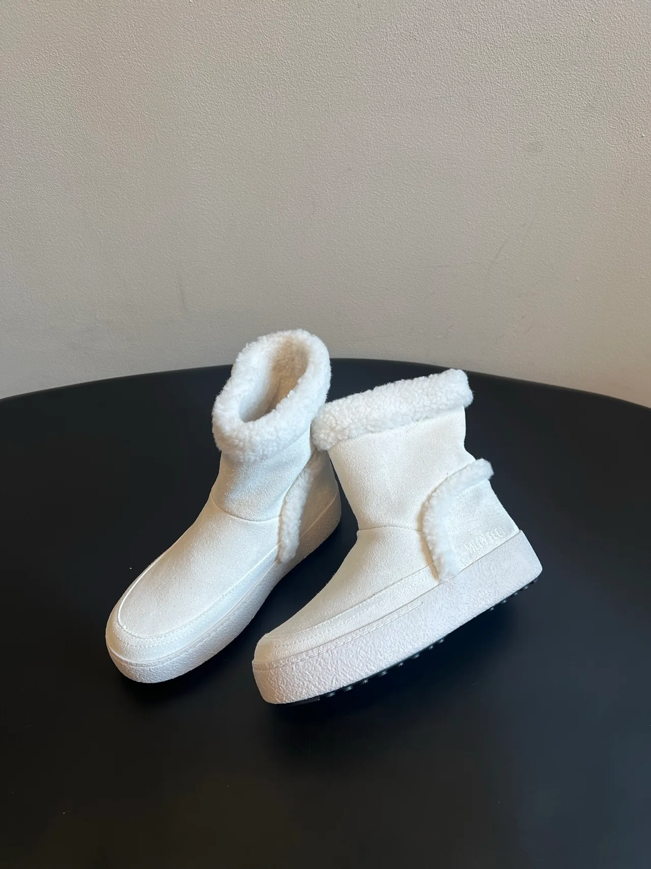 Moon Boot Suede Round-Toe Fleece Snow Boots in White · view 3