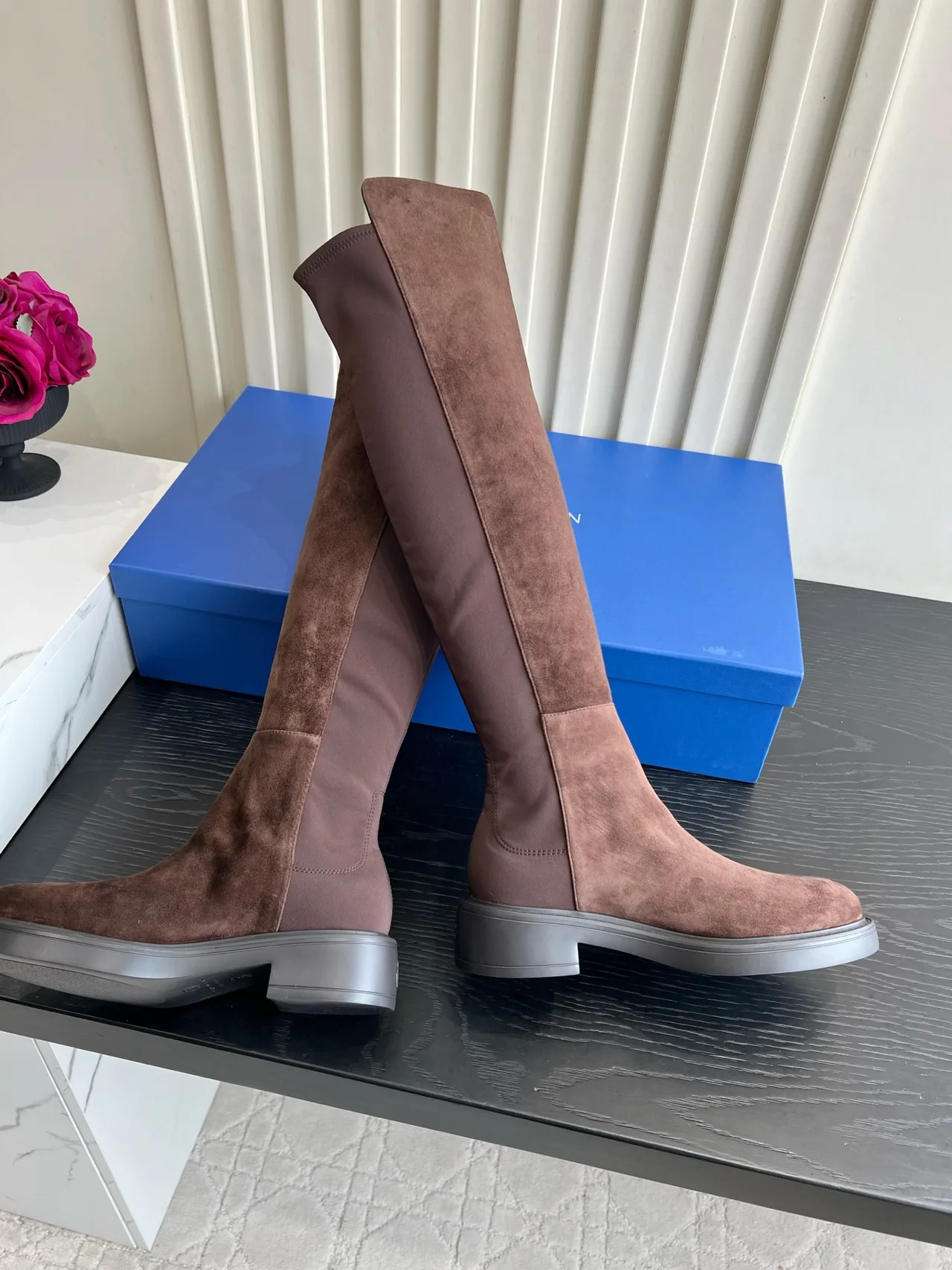 Stuart Weitzman Sheepskin Suede-Look Knee-High Boots in Brown · view 3