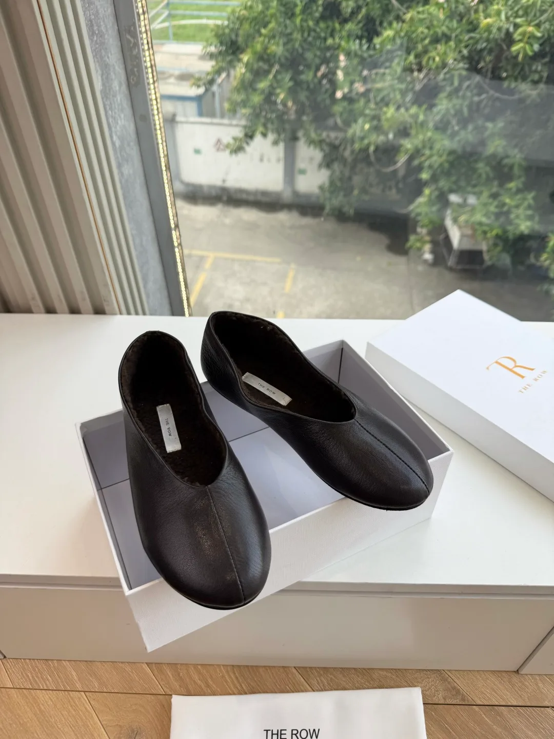 The Row Cowhide Smooth Square-Toe Slip-On Flats in Black · view 2